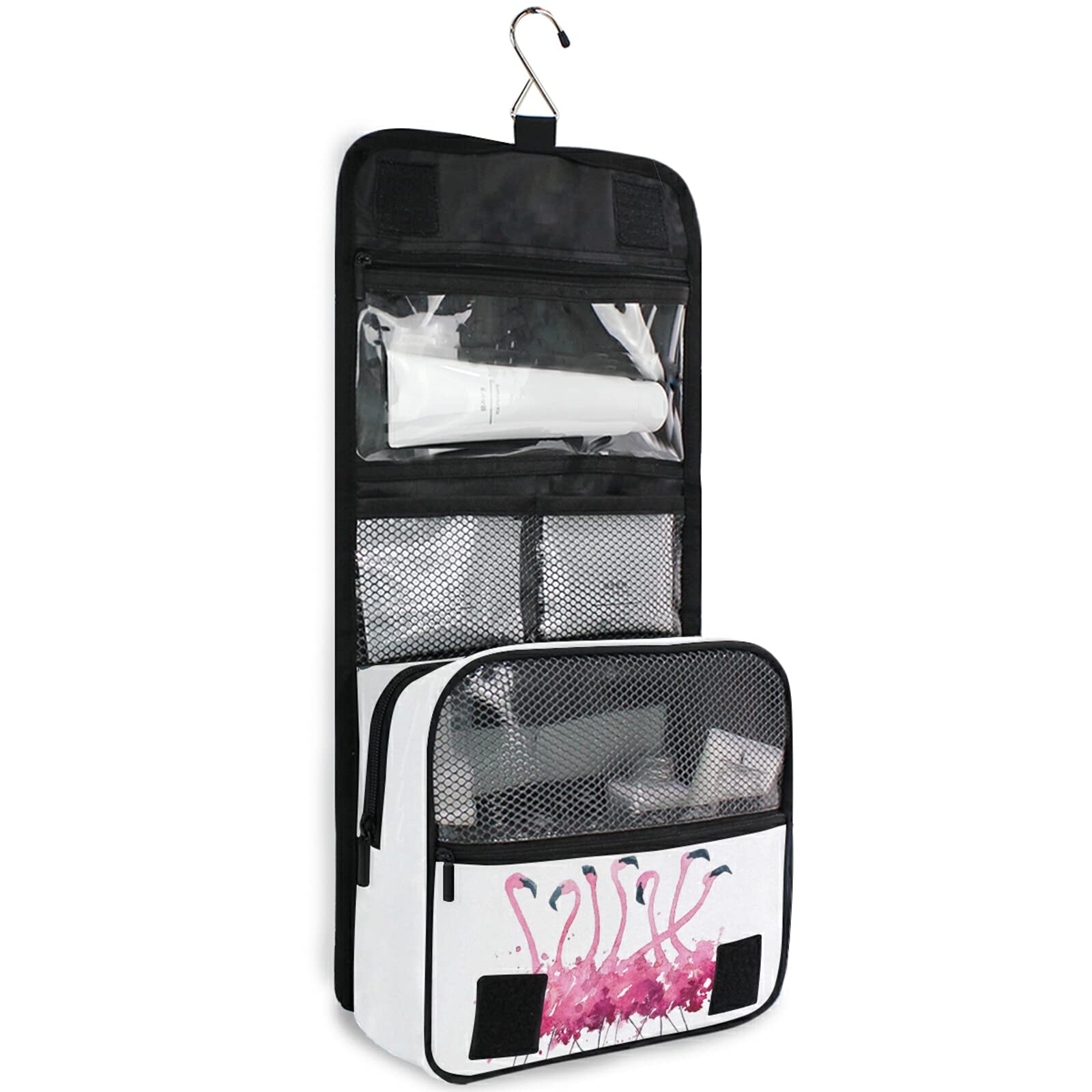 Pink Flamingo Waterproof Hanging Toiletry Bag - Large Travel Cosmetic Organizer for Makeup, Bathroom & Shower Essentials - Perfect for Vacation, Gym & Camping Trips