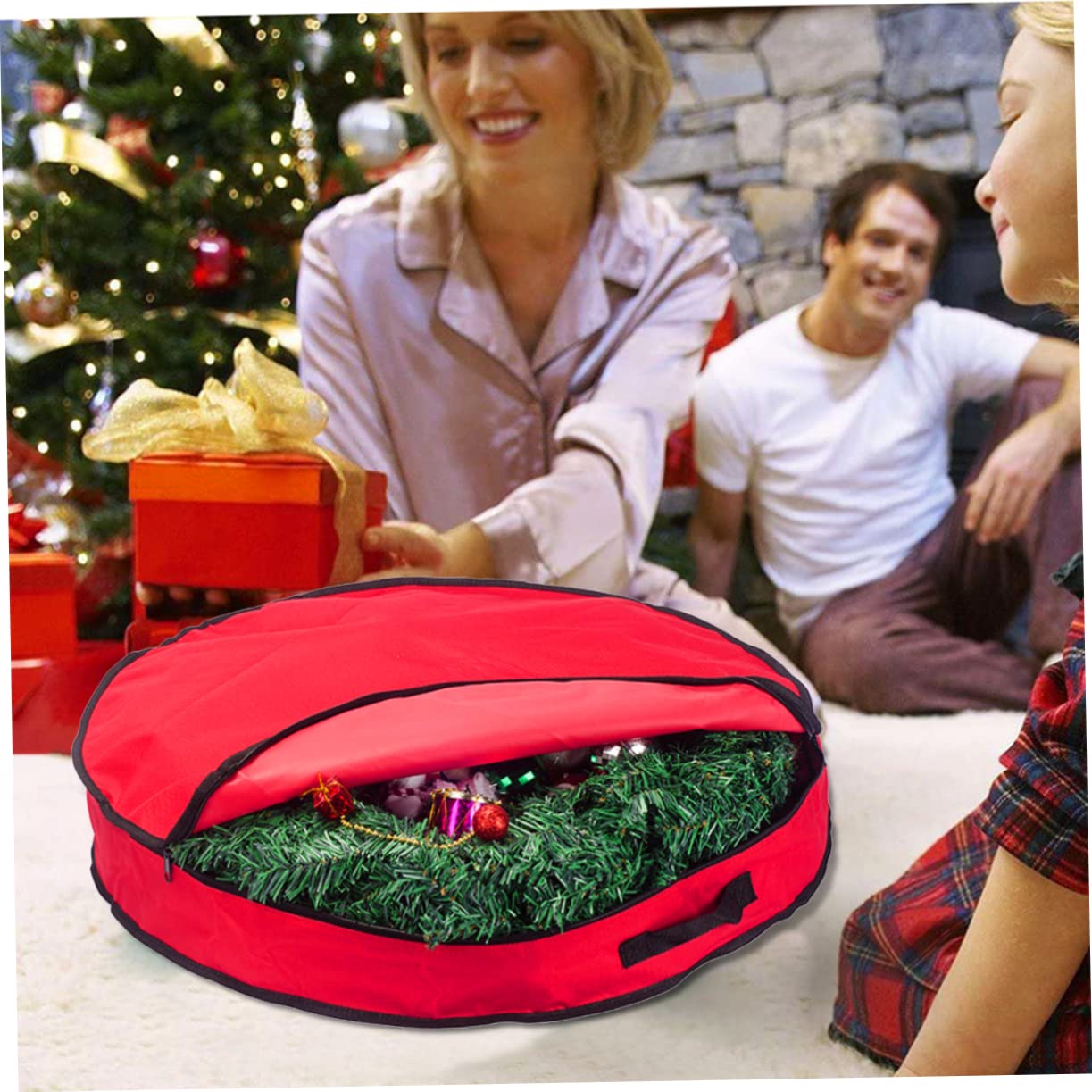 Hemoton 1PC Large Christmas Wreath Storage Bag - Durable Oxford Fabric Round Wreath Container with Zipper for Holiday Decor, Artificial Flowers & Clothes - Perfect for Seasonal Storage, Travel & Home Organization