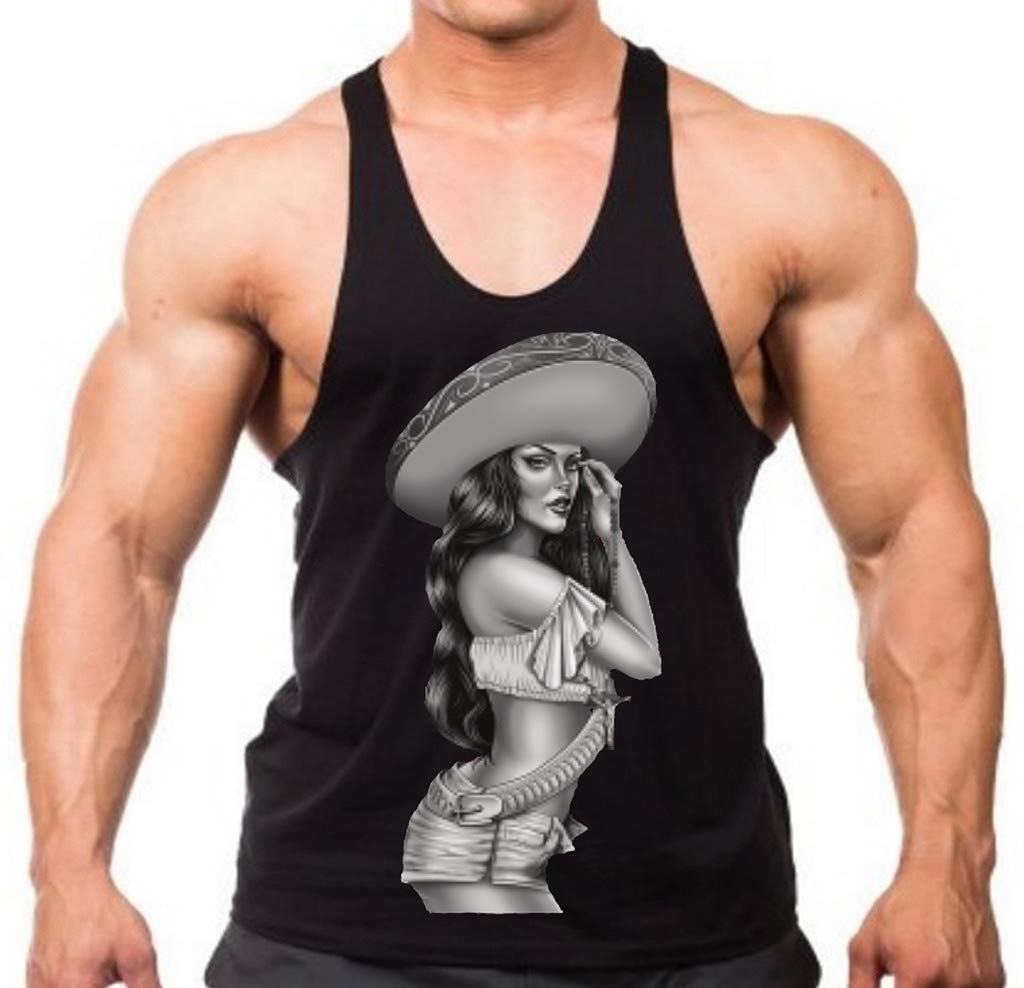 Men's Charrita Mexican Cowgirl Black Stringer Tank Top - Stylish & Comfortable for Parties, Rodeos & Western Events