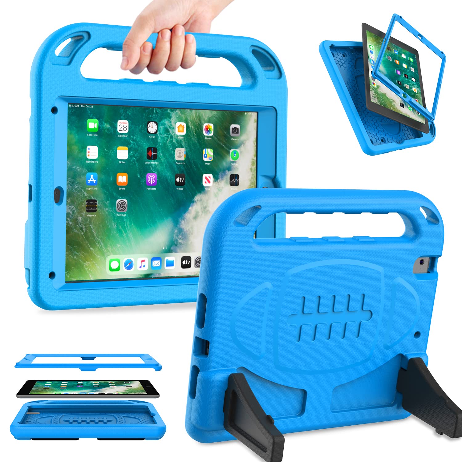 LEDNICEKER Shockproof Kids Case for iPad 9.7 inch (2018 6th Gen/2017 5th Gen) & iPad Air 2 - Built-in Screen Protector & Lightweight Handle | Durable Stand Cover for School, Home Learning & Travel - Blue
