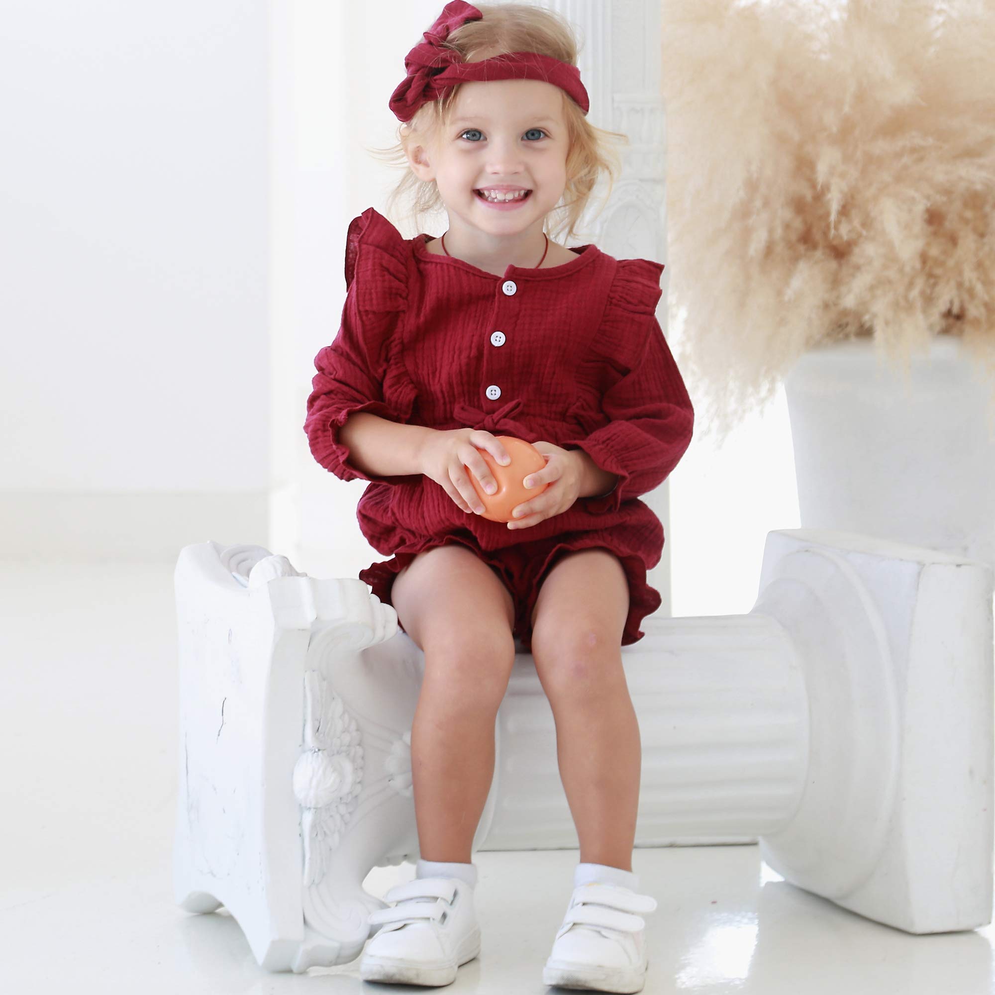 Renotemy Newborn Baby Girl Clothes - Soft Cotton Linen Romper with Ruffle Detail | Cute Infant Jumpsuit for Girls | Perfect for Playtime, Photo Shoots & Special Occasions