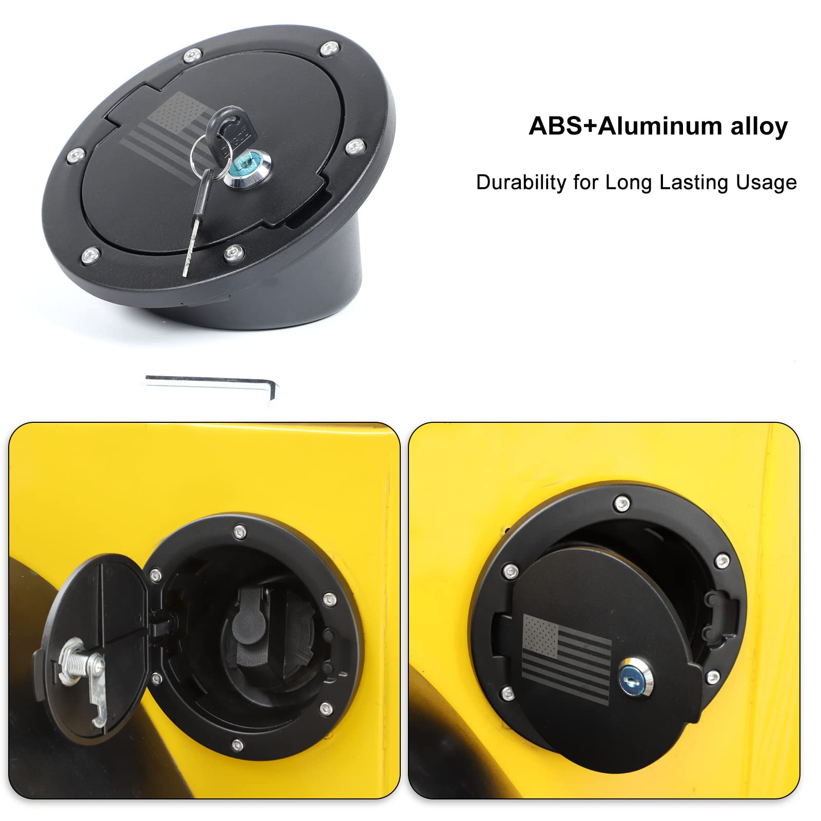 Jeep Wrangler TJ 1997-2006 Fuel Filler Door Locking Gas Tank Cap Cover with US Flag Design - Durable Exterior Accessory for Off-Road Protection & Style Enhancement | Perfect for Jeep Enthusiasts & Patriotic Drivers