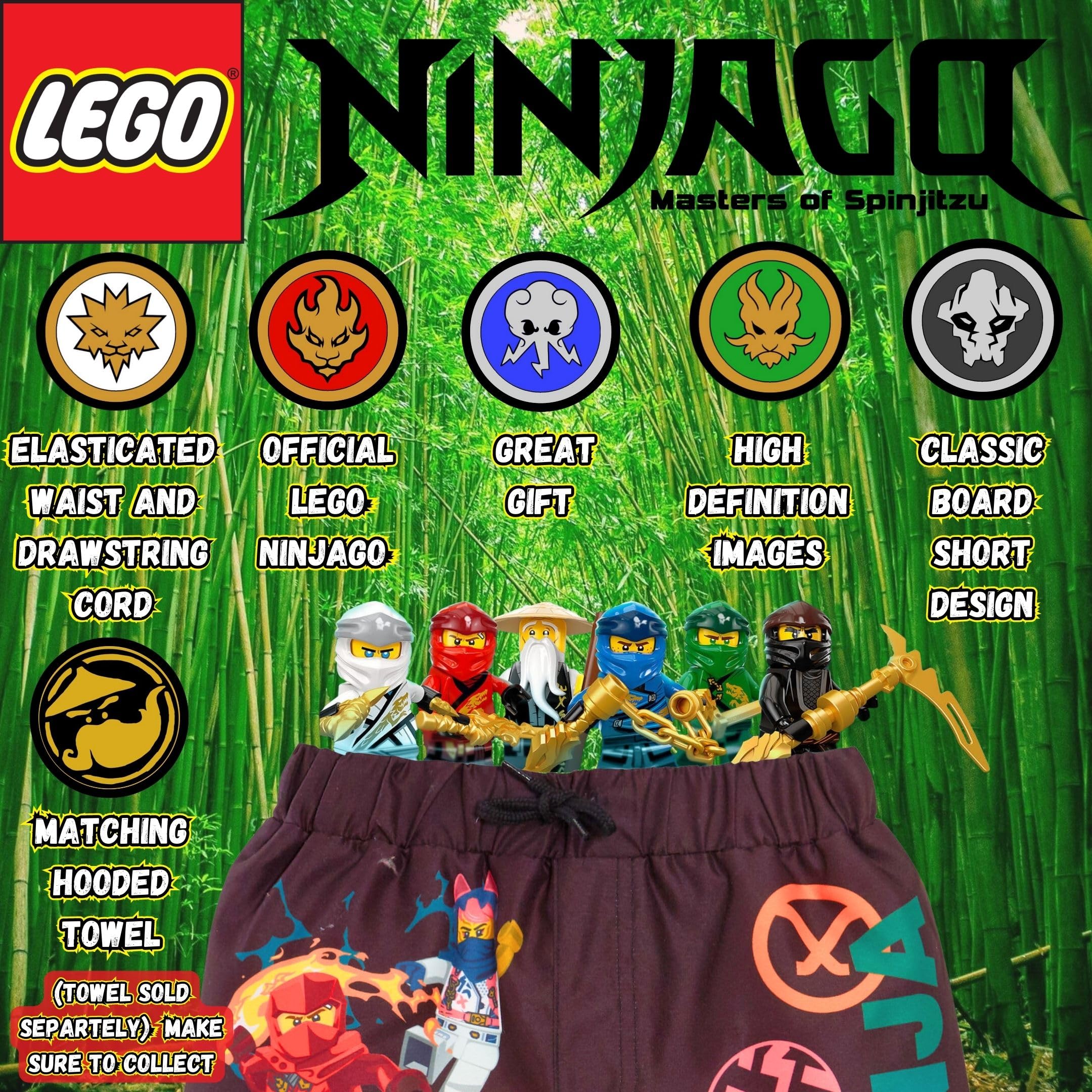 **LEGO Ninjago Boys Swim Shorts - Quick Dry Kids Swimming Trunks for Beach, Pool & Summer Vacation - Fun Swimwear for Boys**
