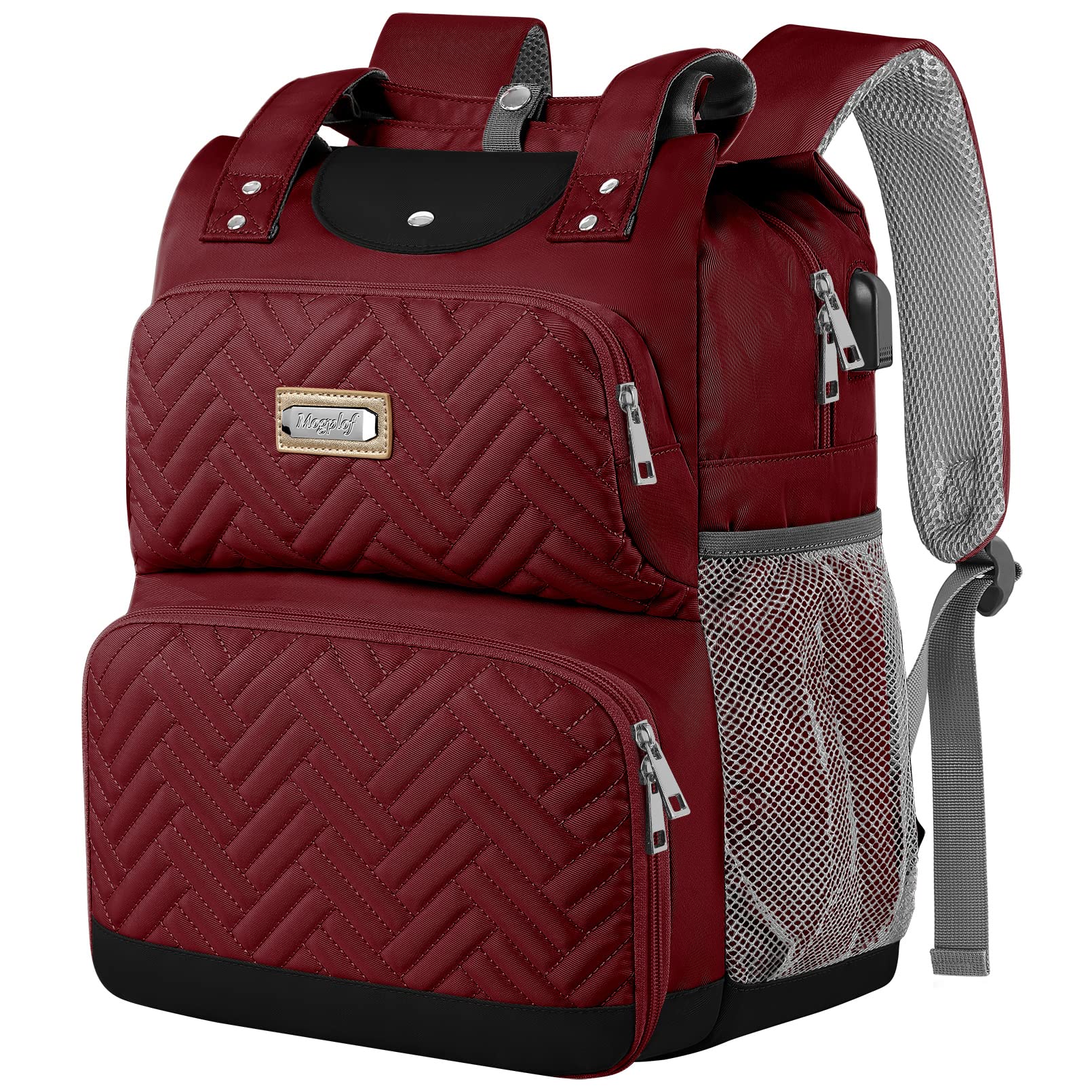 Mogplof Insulated Lunch Backpack for Women - Water-resistant Cooler Backpack with USB Port & RFID Pockets, Fits 15.6 Inch Laptop, Red - Perfect for College, Nurse Work, Travel, and Outdoor Adventures