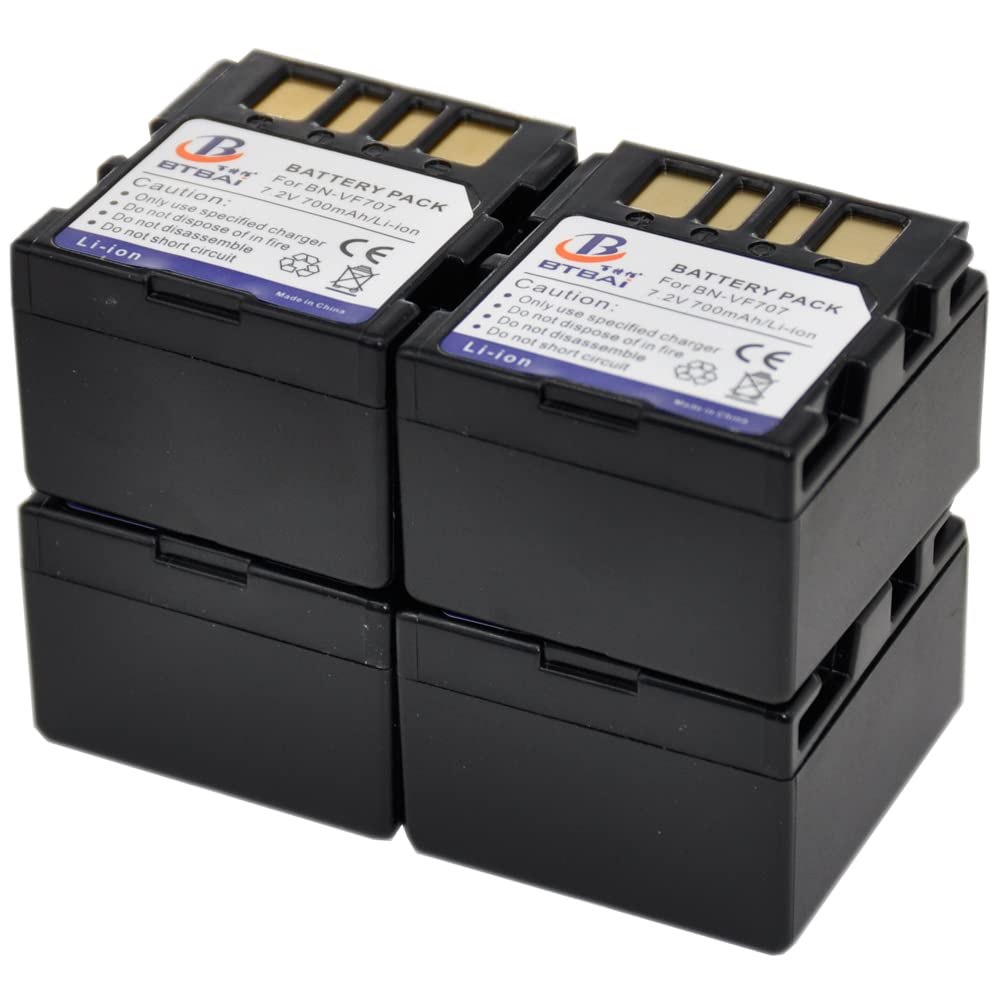 4X BN-VF707U Replacement Battery for Panasonic VF714U VF733U VF707 GR D275U D270U D370U D290U D250U D350U GZ MG Series Camcorders - Compatible with Panasonic S1A, MG20U, MG35U, MG30, MG21U, MG77U, MG27U, MG37U - Perfect for Professional Video Recording & Extended Shooting Sessions