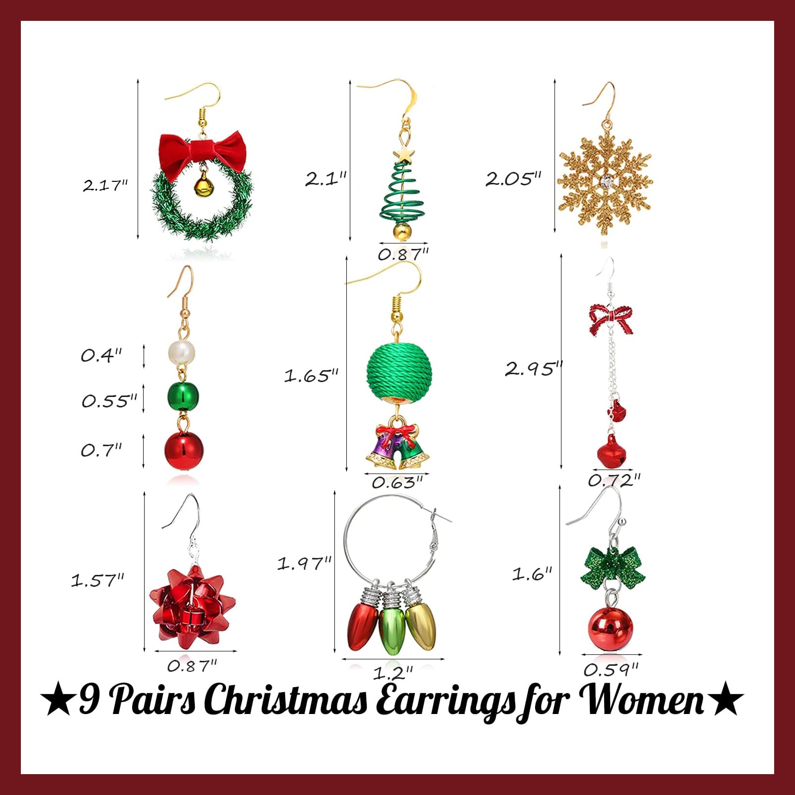 Festive Christmas Earrings for Women - Elegant Dangle Earrings with Tree, Jingle Bell, Reindeer & Snowflake Designs - Perfect Stocking Stuffers & Holiday Gifts for Parties, Office Celebrations & Family Gatherings