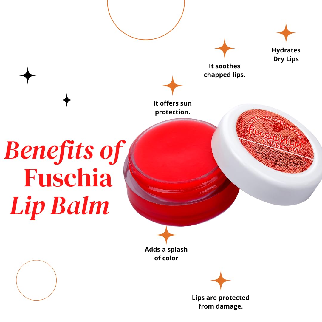 Fuchsia Cherry Red Tinted Lip Balm - Hydrating Lip Mask for Dry, Flaky Lips | Natural Glow & Plump Lips | Moisturizing Lip Care for Day & Night Use | Perfect for Work, Date, and Everyday Wear