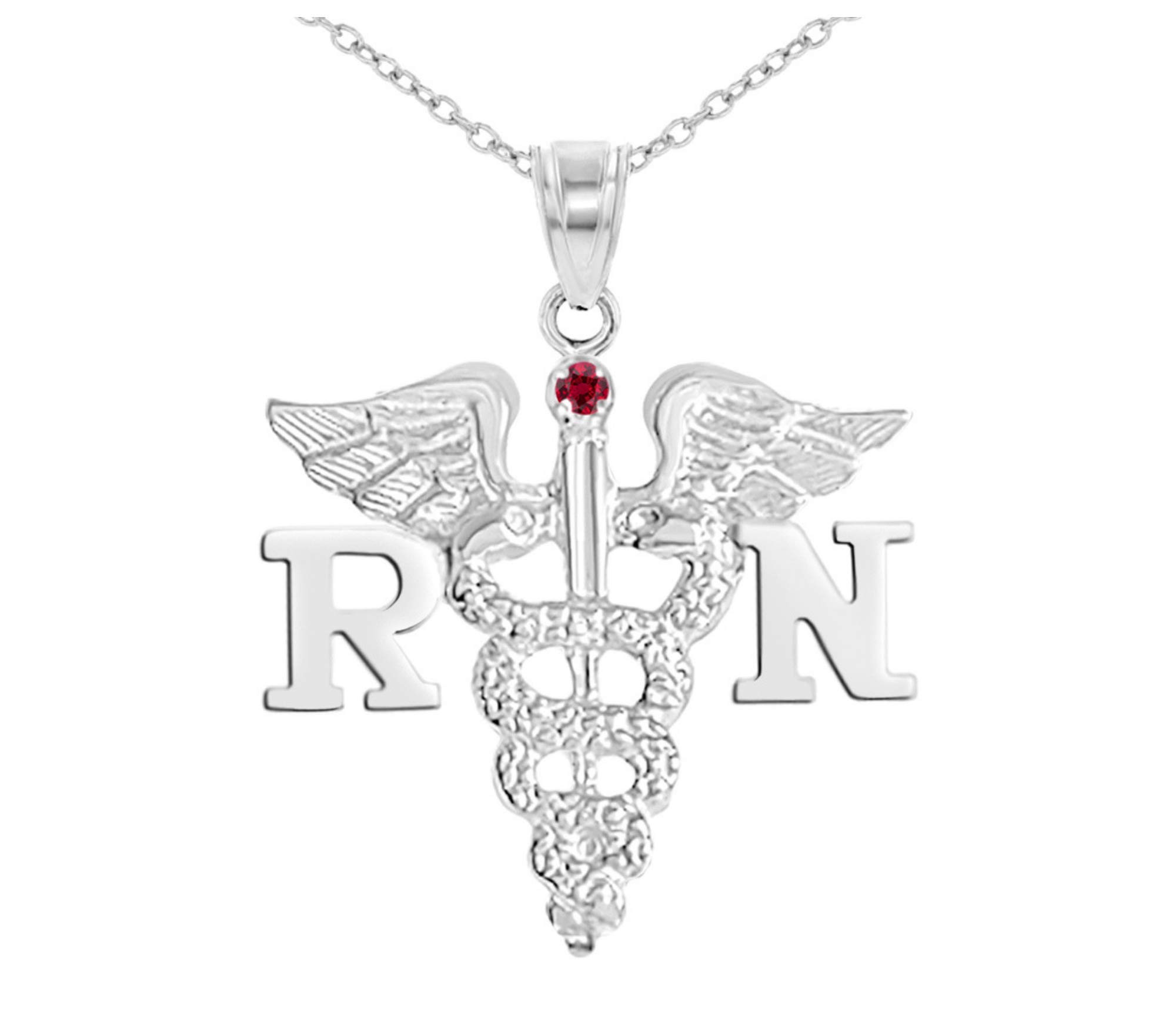 Registered Nurse RN Nursing Charm Necklace with Ruby in Silver - Perfect Gift for Nurses, Graduation & Appreciation Jewelry