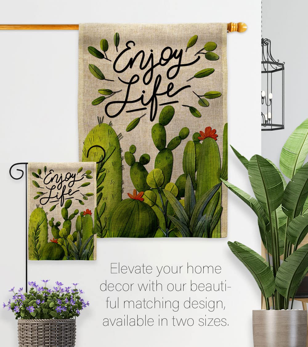 Breeze Decor Cactus Life Burlap House Flag - Southwest Desert Country Style Double-Sided Garden Banner | Made in USA | Perfect for Patio, Yard Decor & Western-Themed Gift Giving