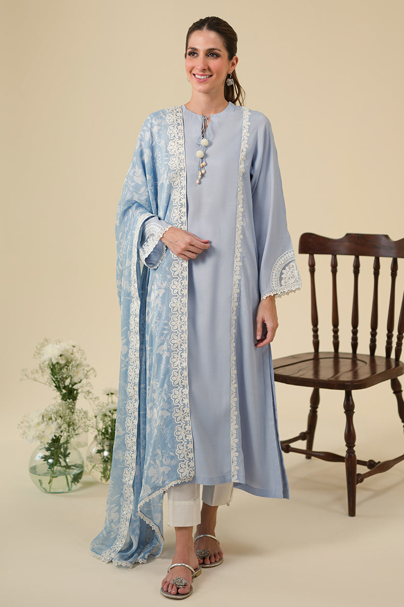 Blue Fog 2-Piece Set (Shirt & Dupatta) - Elegant Indian Ethnic Wear for Women, Perfect for Weddings, Festivals & Special Occasions