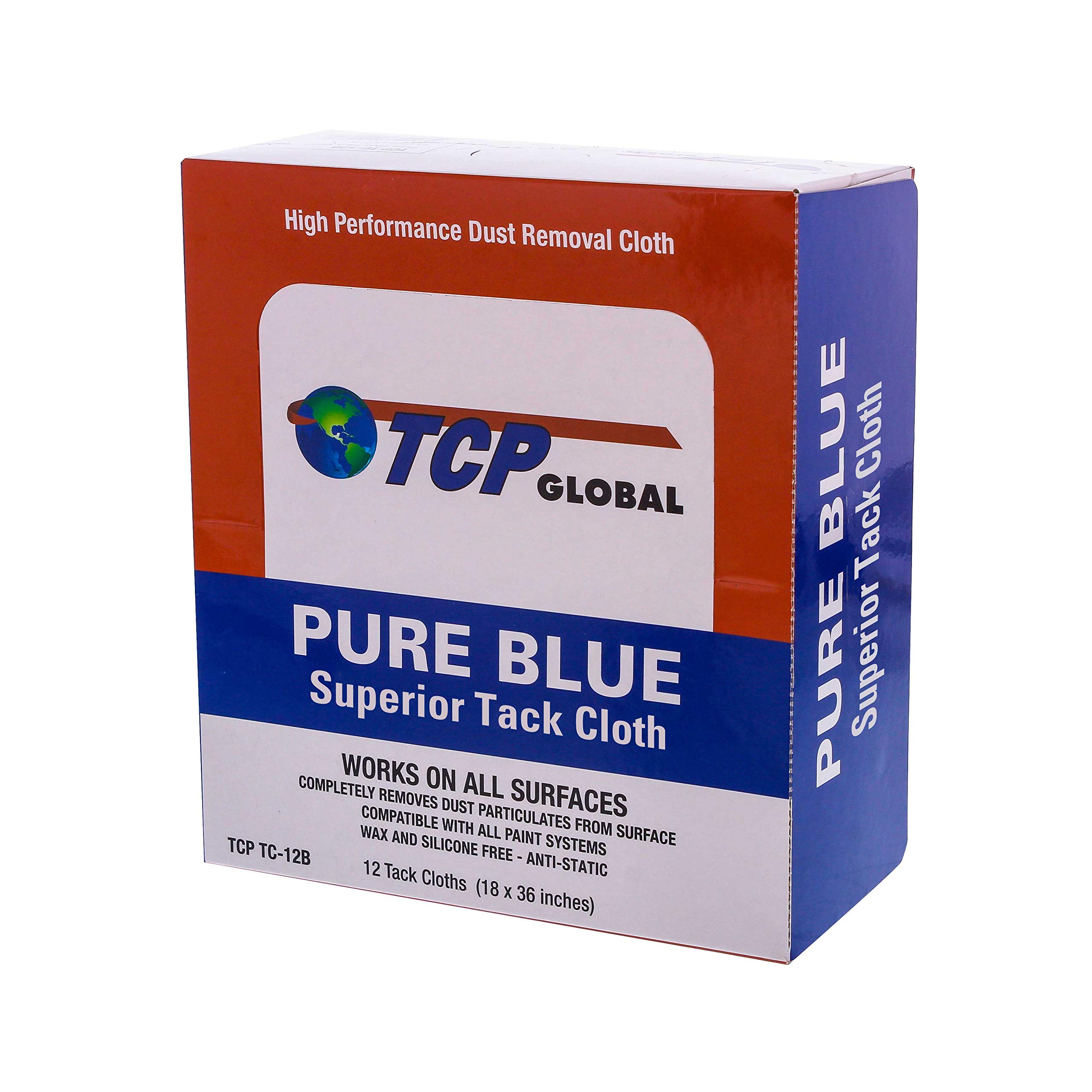 TCP Global Pure Blue Superior Tack Cloth - 144-Pack for Automotive & Woodworking | Dust, Stain & Paint Removal | High-Tack Cleaning Rags for Auto Body & DIY Projects | Perfect for Car Detailing, Furniture Refinishing & Workshop Cleaning
