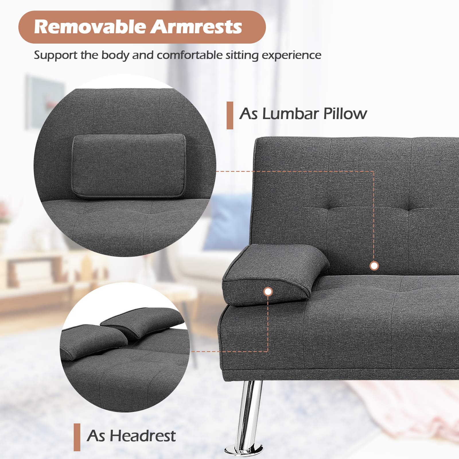 POWERSTONE Modern Convertible Futon Sofa Bed - 66