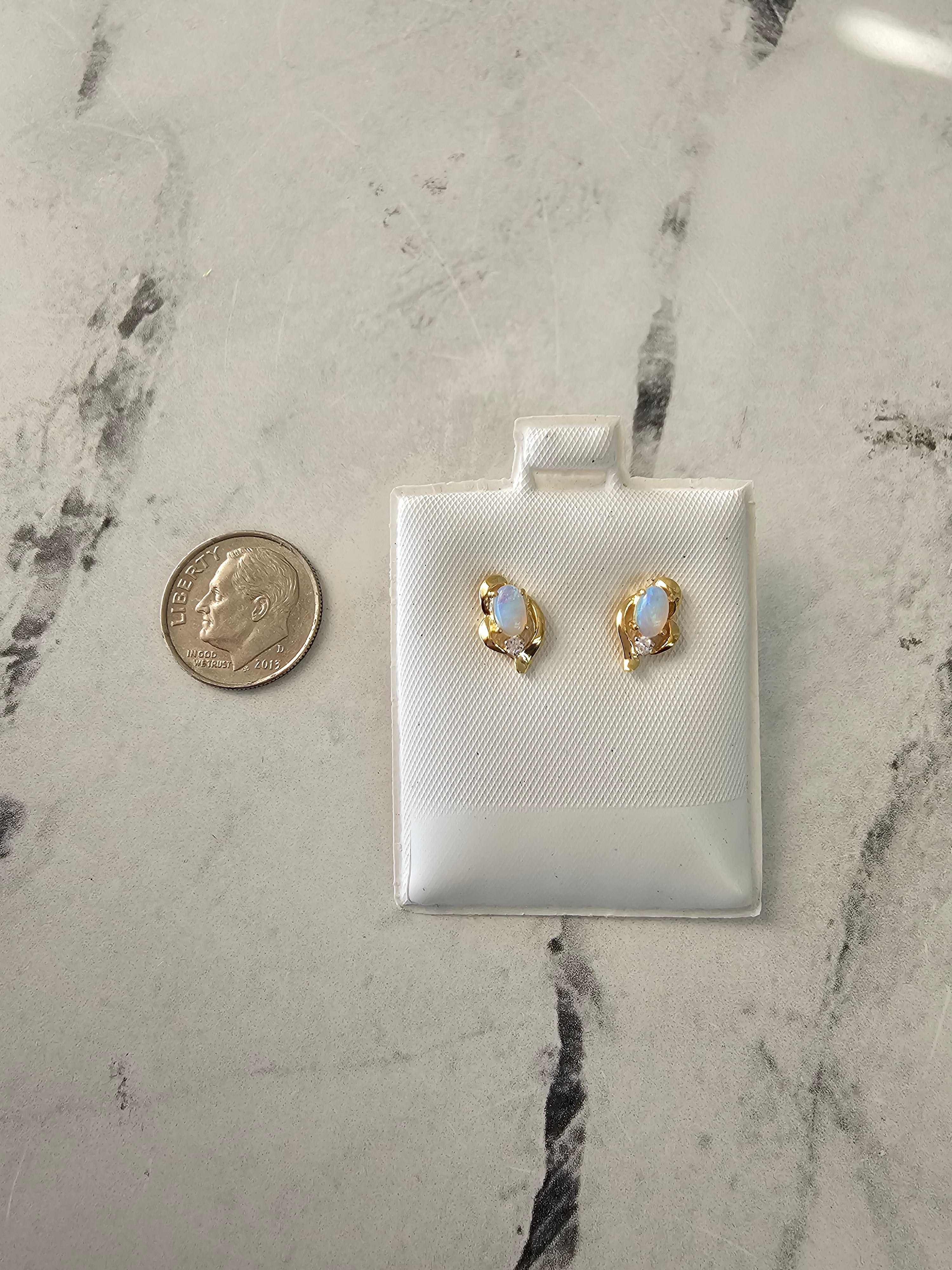Oval Opal Stud Earrings with Diamond Accent - Elegant Dangle Earrings for Women, Perfect for Weddings, Parties & Special Occasions