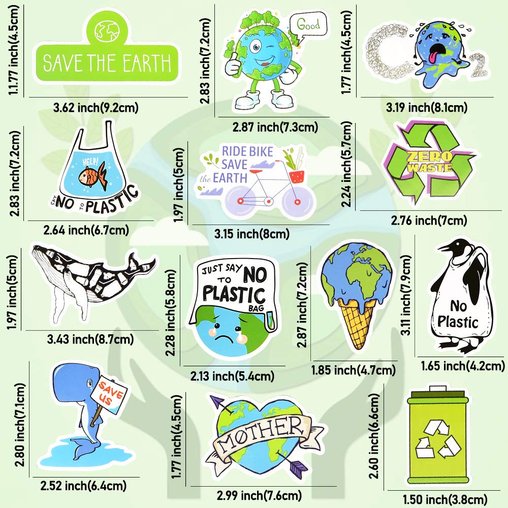 QTL Eco-Friendly Stickers for Kids & Teens - 50Pcs Waterproof Decals for Water Bottles, Laptops, Notebooks - Fun Environmental Stickers for Girls & Boys - Perfect for School, Home & Office Use
