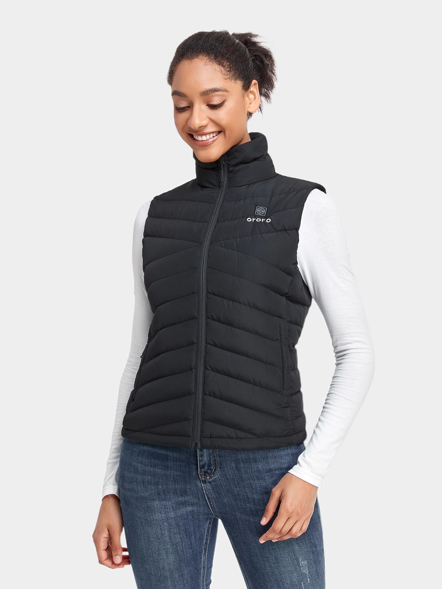 ORORO Women's Heated Down Vest with Rechargeable Battery - 800 Fill Power Lightweight Winter Heated Jacket for Outdoor Activities, Hiking, Skiing & Cold Weather (Charger Not Included)