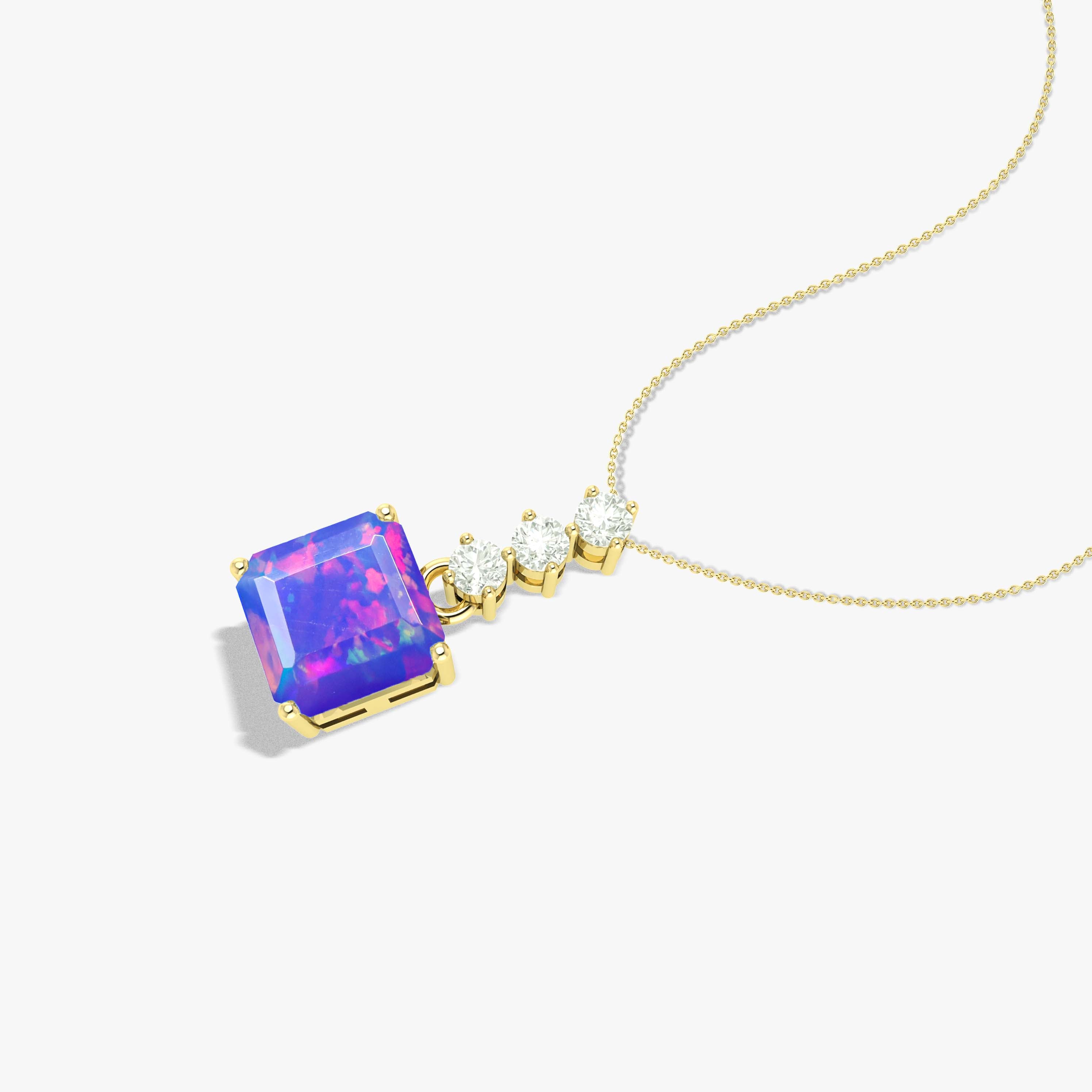 Multifire Lavender Opal Octagon Gemstone Pendant Necklace - Elegant Jewelry Gift for Women, Perfect for Weddings, Anniversaries & Special Occasions