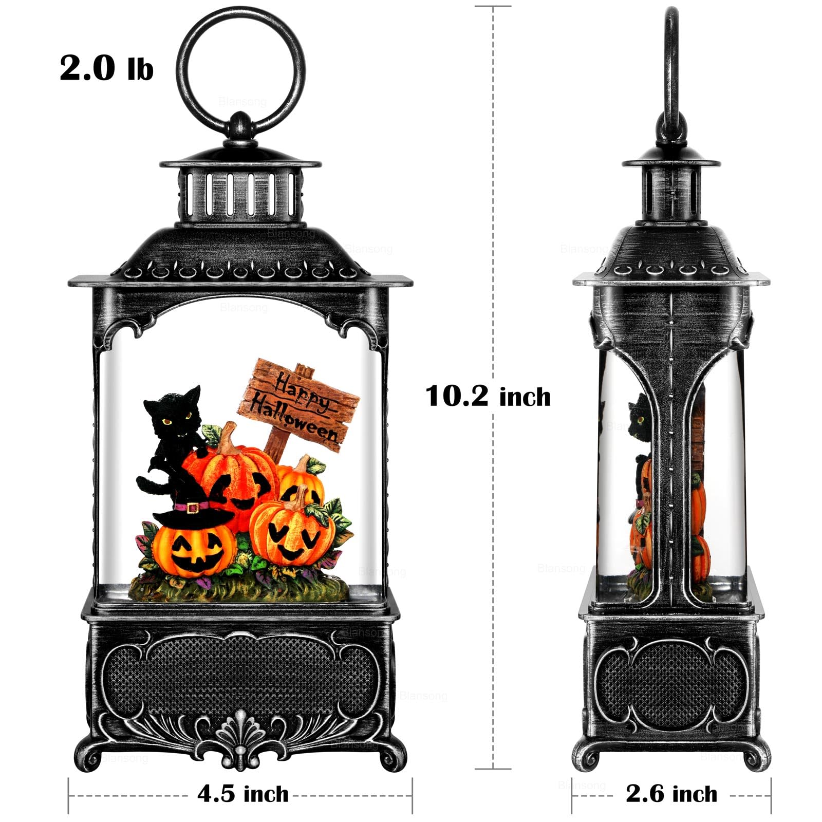 10.2 Inch Christmas Snow Globe Lantern with Timer - USB & Battery Powered Holiday Decor for Home, Office, Party (Pumpkin Cat Design) | Perfect for Christmas Tree, Mantel, Tabletop & Gift Giving