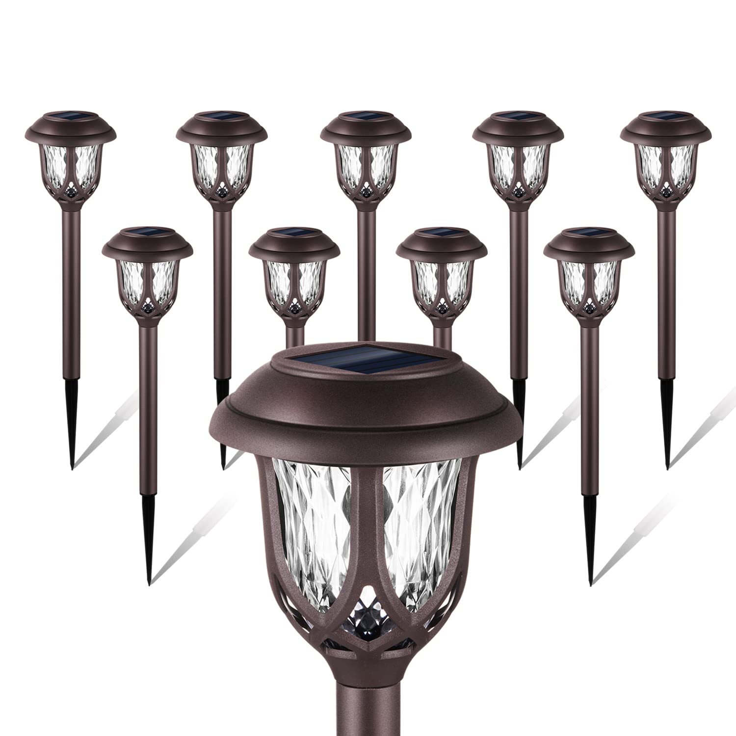 EXCMARK 10 Pack Solar Pathway Lights Outdoor - Waterproof Solar Powered Garden Lights for Walkway, Driveway, Sidewalk - Decorative Landscape Lighting (Brown, Cool White) - Perfect for Backyard, Patio, Lawn & Garden Decor