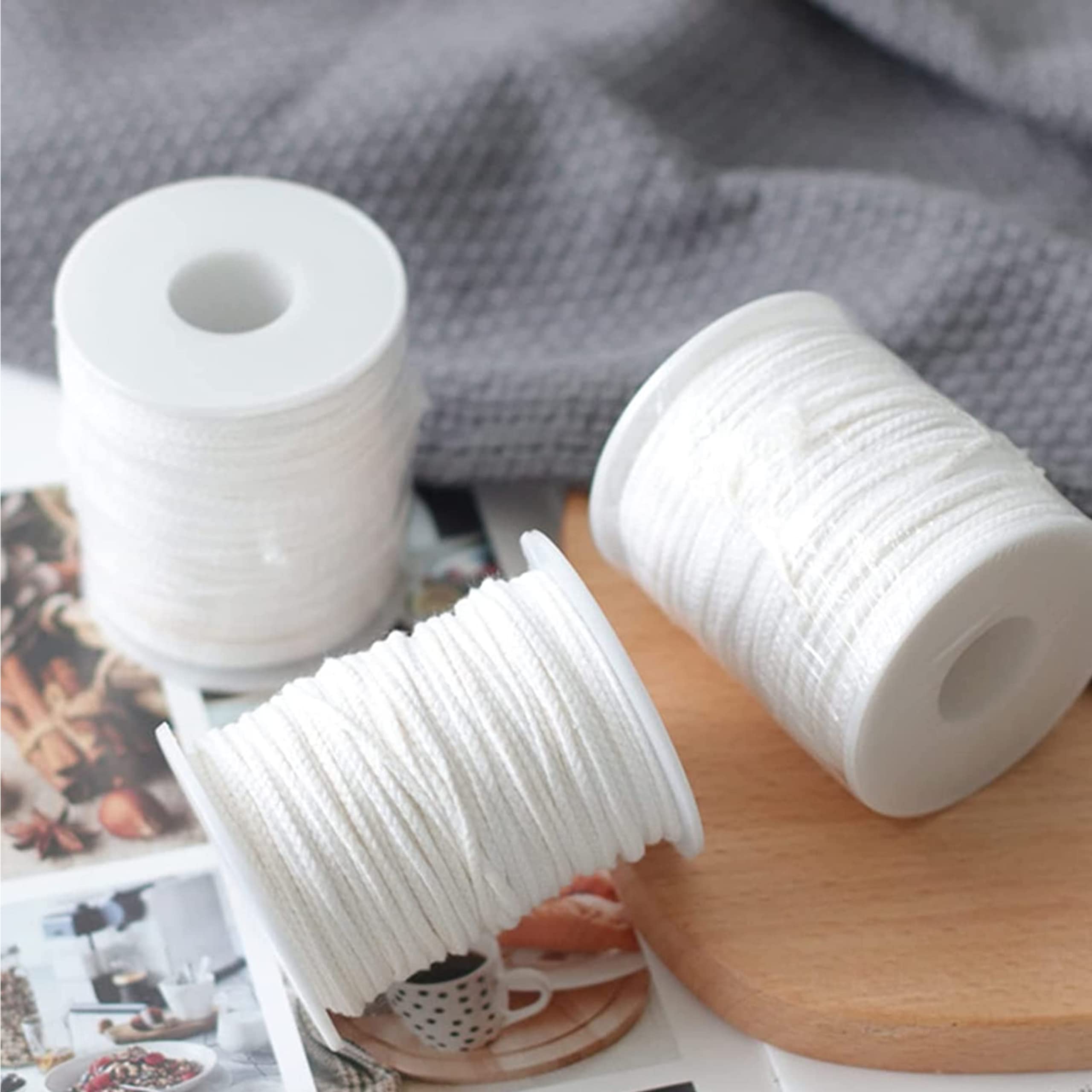 24-Ply Braided Cotton Candle Wick Spool - 200 Feet White Woven Candle Making Wick for DIY Crafts, Soy Wax Candles & Aromatherapy Supplies - Perfect for Handmade Candles, Home Decor & Gift Making