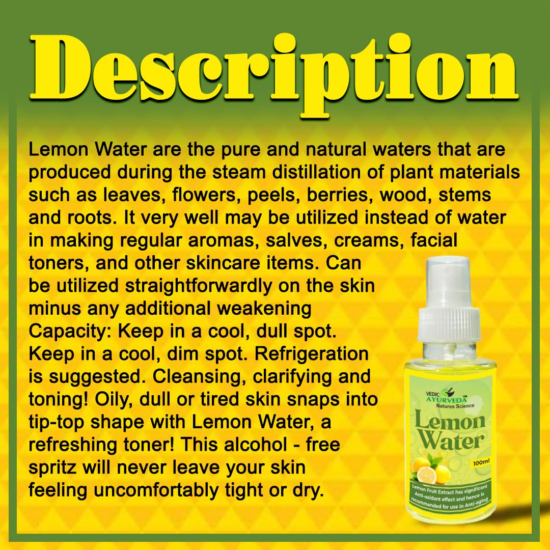 VEDICAYURVEDA Lemon Skin Toner for Acne & Pimples Control - 100ml Natural Lemon Water Face Toner for Men & Women | Refreshing & Oil Balancing for Daily Skincare Routine