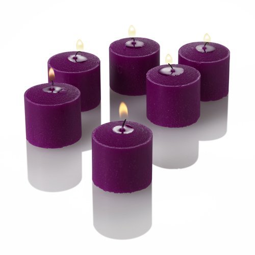 Richland Set of 72 Eastland Square Glass Votive Holders & 72 Purple Unscented Votive Candles for Wedding, Party, Home Decor, and Romantic Ambiance Lighting