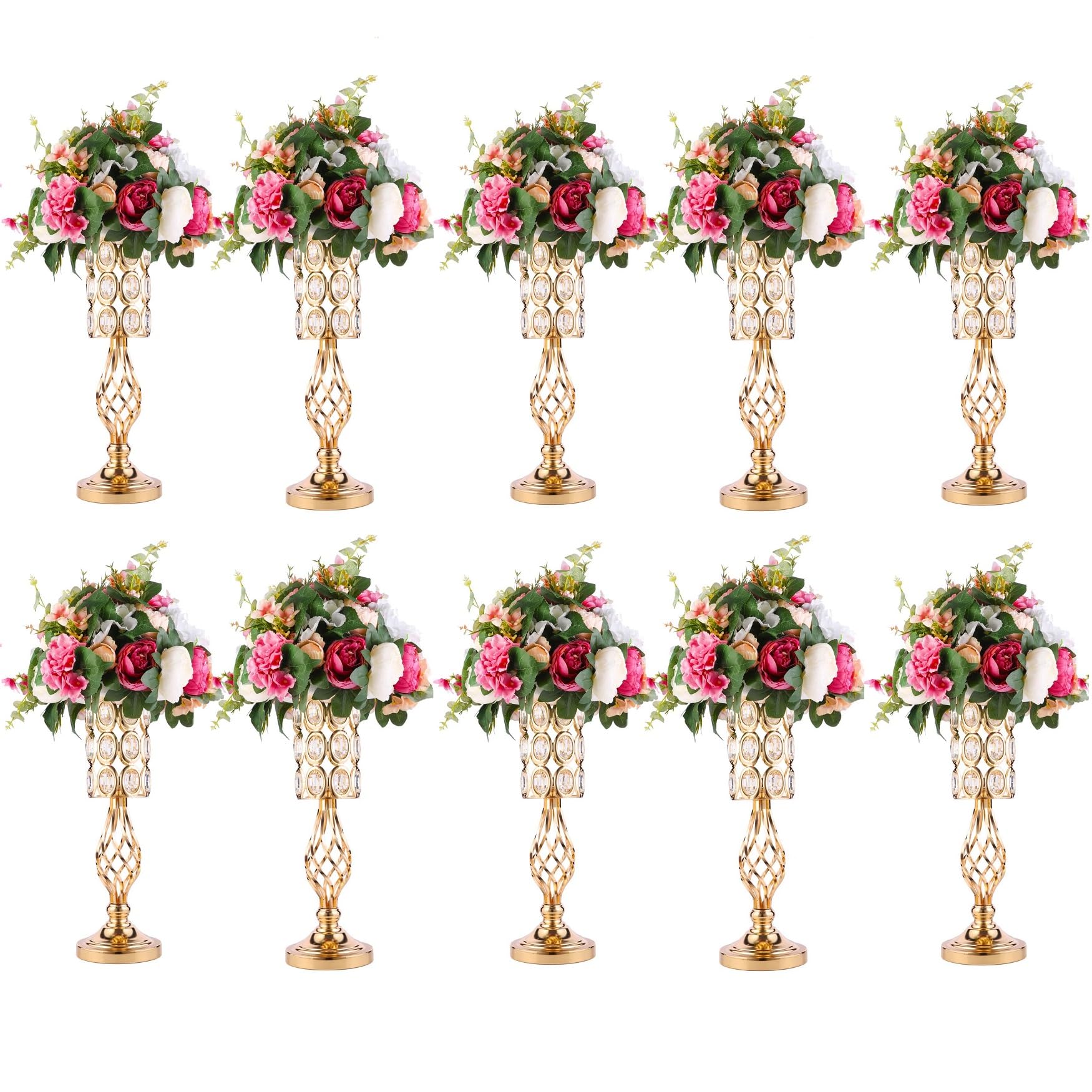 10-Piece Silver Metal Crystal Wedding Centerpiece Vase Set - 20
