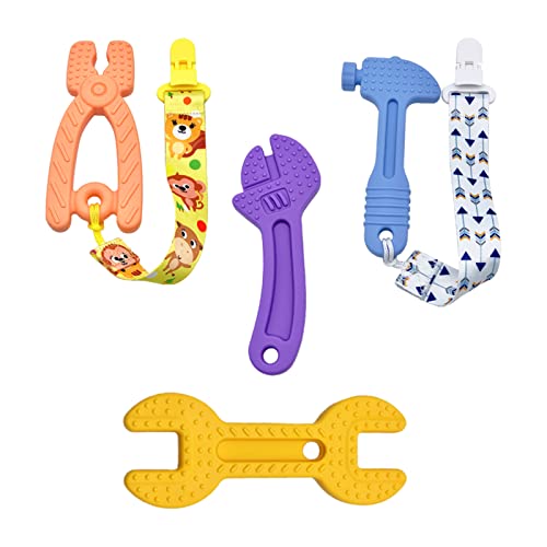 BPA-Free Silicone Baby Teething Toys for 0-12 Months - Freezer Safe Teether Set with Hammer, Wrench, Spanner & Pliers Shapes - Soothing Relief for Teething Babies | Perfect Baby Boy Gifts for Newborns & Infants | Use During Playtime, Travel & Bedtime Comfort