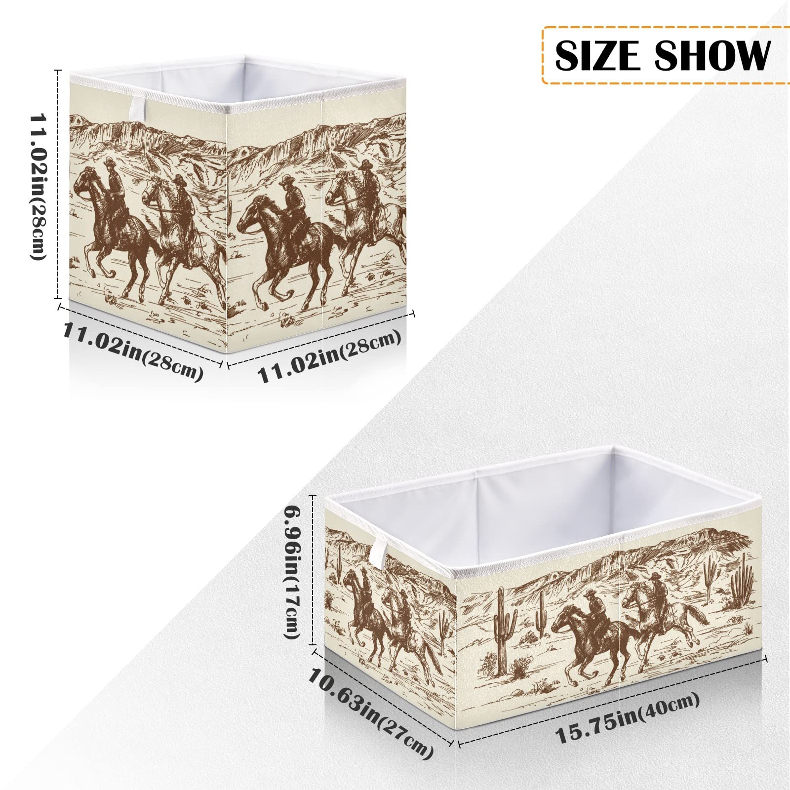Foldable Collapsible Storage Baskets for Shelves - 16 x 11 Inch Organizer Bins with Handles for Clothes, Toys, Books | Home, Office & Pantry Organization | Durable & Stylish Storage Solution for American Cowboys Decor