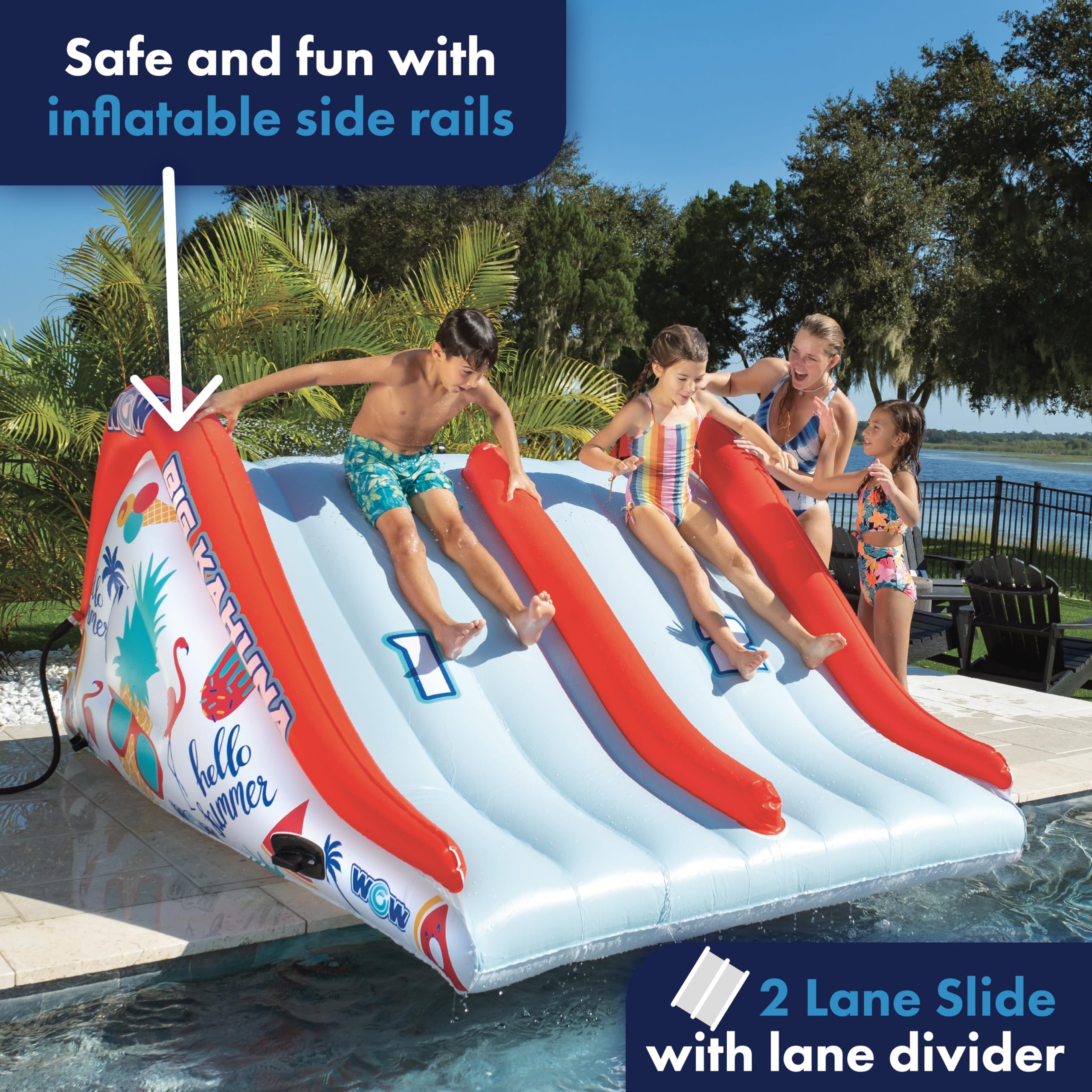 WOW Sports Big Kauna Inflatable 2-Person Pool Waterslide for Inground Pools - Giant Backyard Water Slide with Sprinkler for Kids & Adults - Perfect for Summer Parties, Family Gatherings & Outdoor Water Fun
