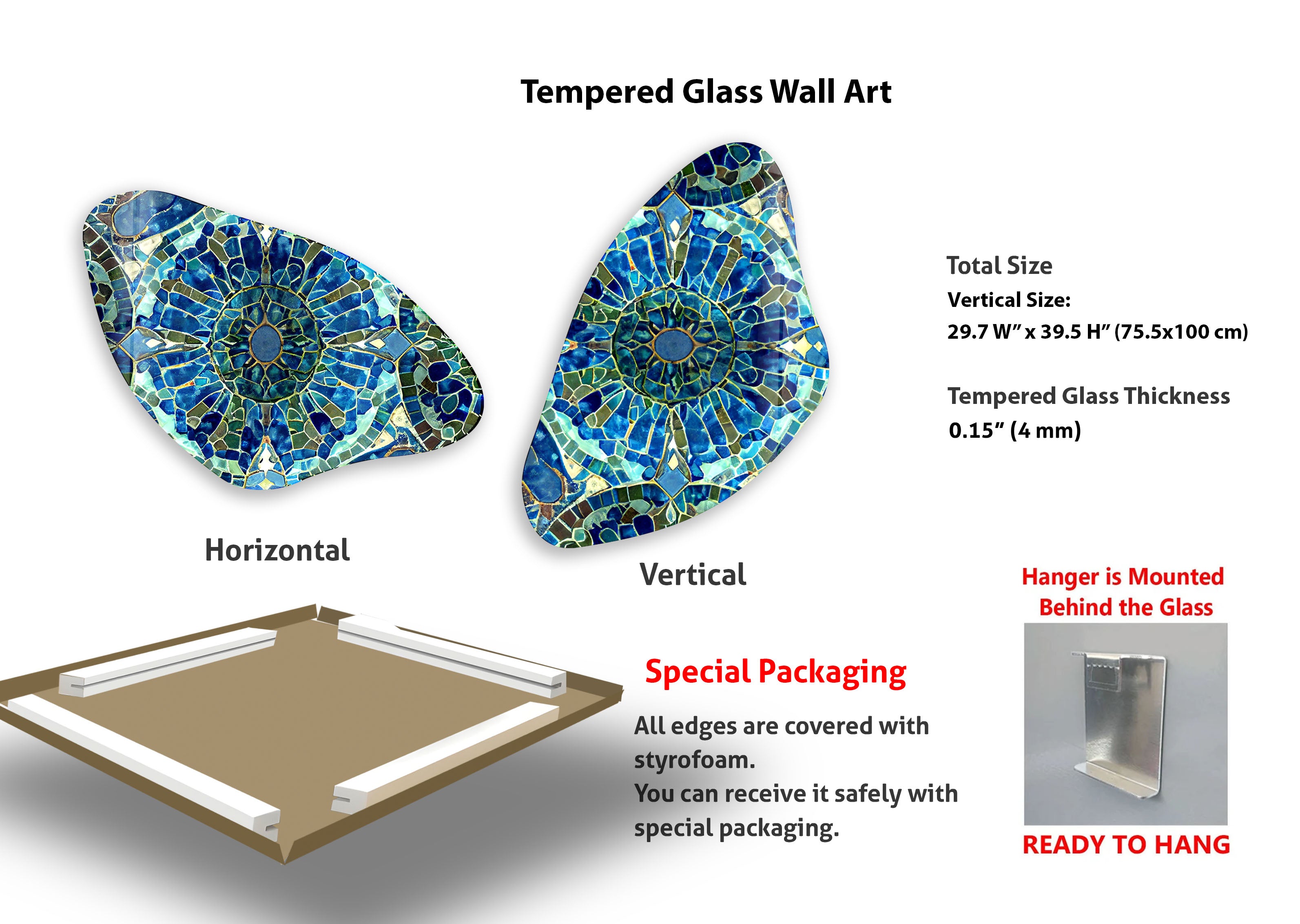 Blue Stained Glass Wall Art - Handmade Aesthetic Decorative Panel for Living Room, Bedroom & Office Decor | Perfect Gift for Home & Interior Design