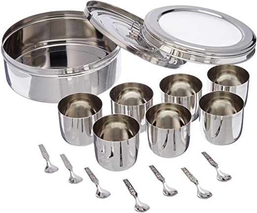 Premium TABAKH Masala Dabba Spice Box Set - 7 Stainless Steel Containers with Lids & Measuring Spoons - Indian Spice Storage Organizer for Kitchen Countertop - Perfect for Cooking, Gifting & Home Decor
