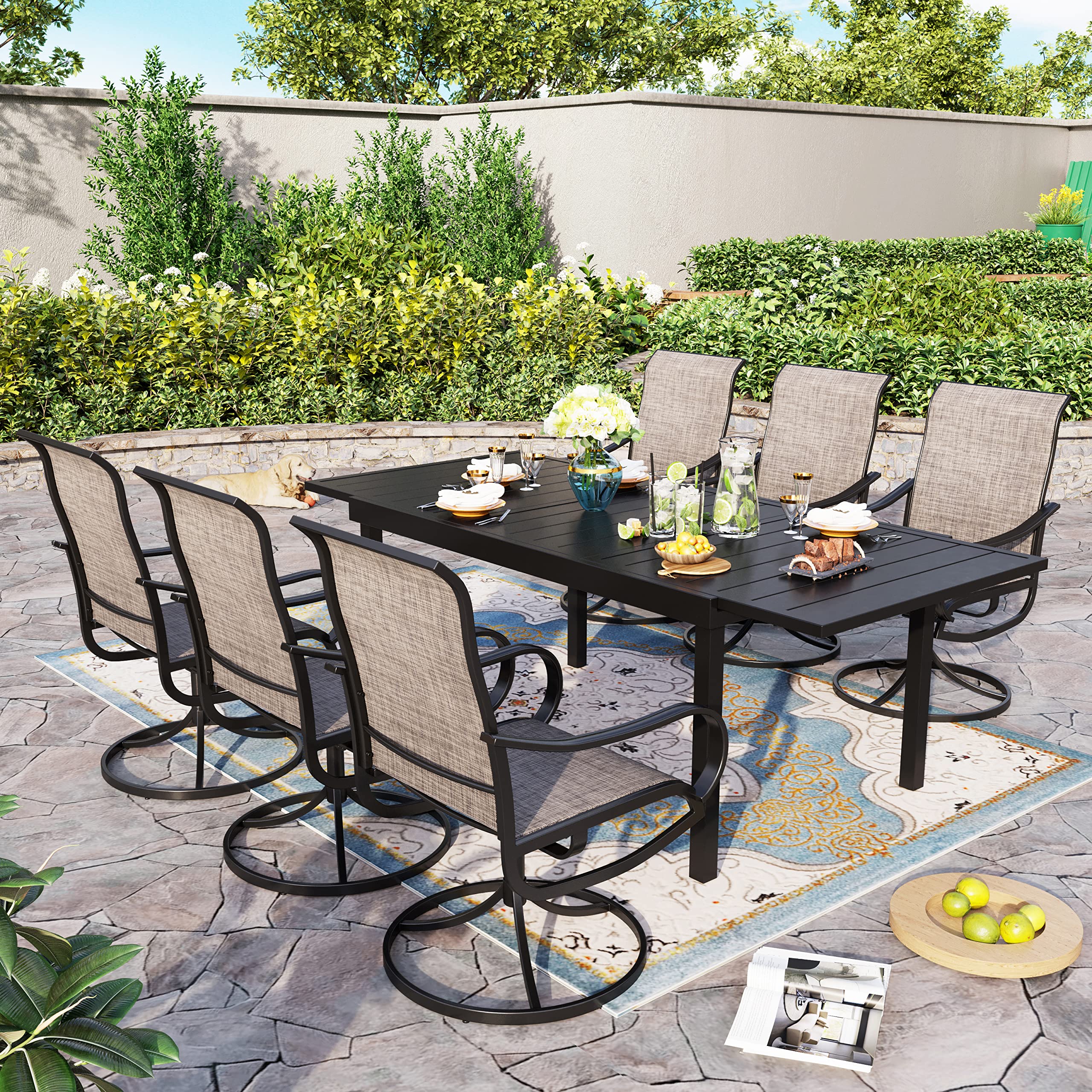 Sophia & William 7-Piece Outdoor Patio Dining Set - 6 Textilene Swivel Chairs & Expandable 6-8 Person Metal Table for Garden, Backyard, Poolside | Durable Weather-Resistant Outdoor Furniture for Entertaining