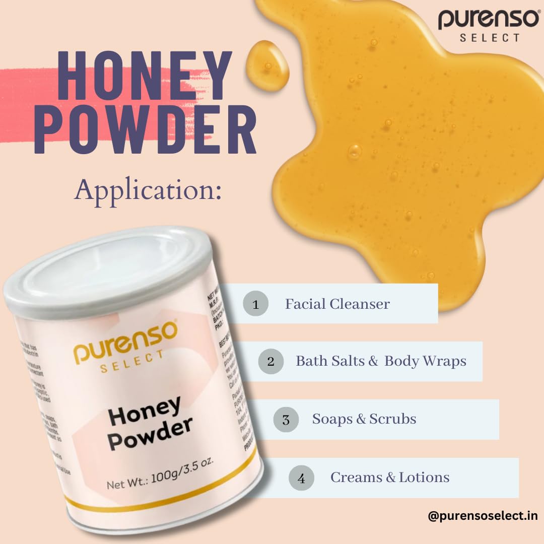 Purenso Select - 100% Pure Honey Powder, 100g | Natural Sweetener for Baking, Tea, Coffee & Healthy Recipes | Gluten-Free & Non-GMO