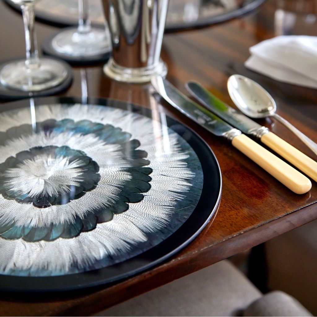Premium Duck & Green Pheasant Feather Placemats - Elegant Table Decor for Thanksgiving, Wedding & Holiday Dining - Natural Feather Table Mats for Rustic & Boho Home Decor