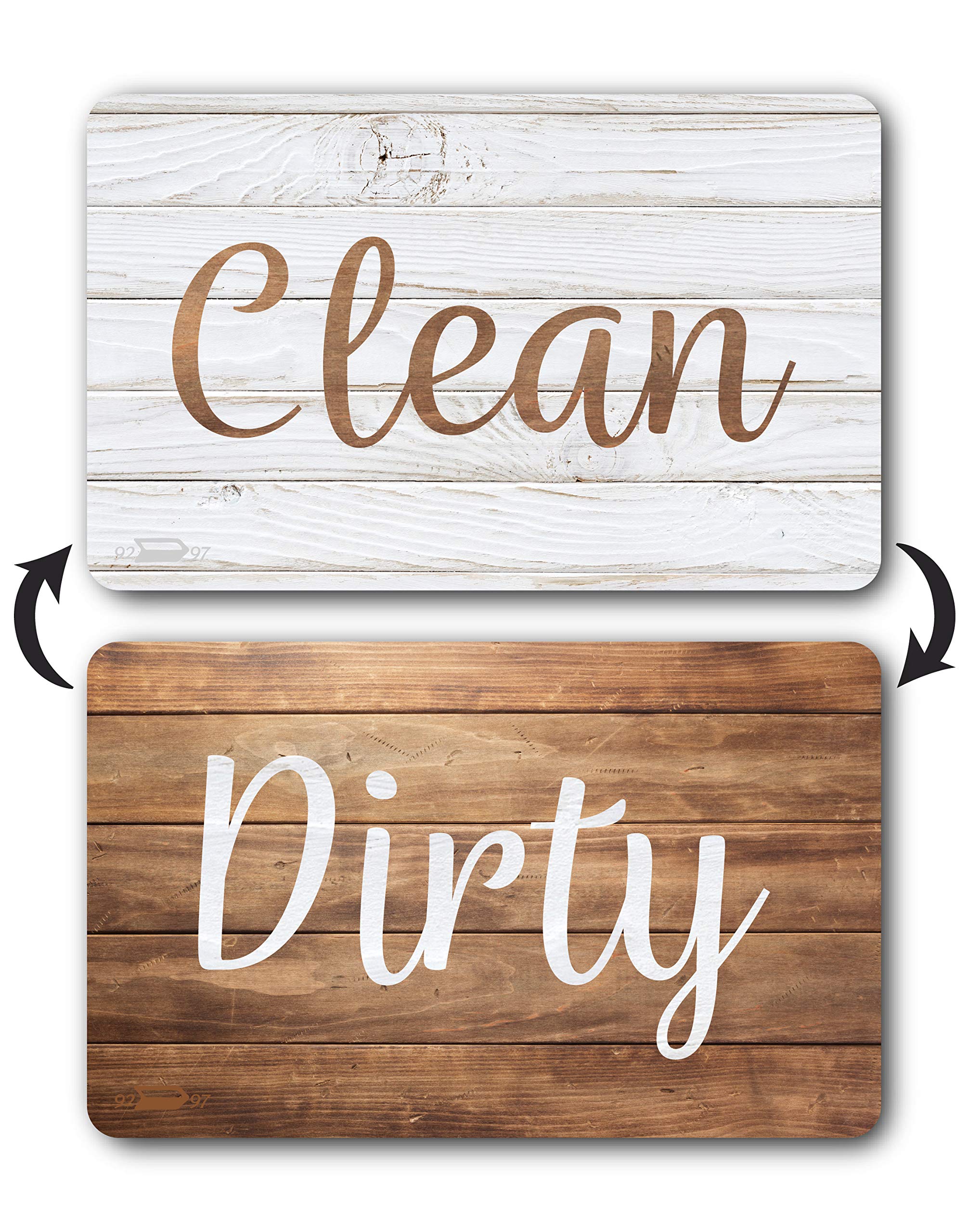 Dark Brown Wooden Clean Dirty Magnet for Dishwasher - Reversible Double Sided Strong Kitchen Flip Indicator with Bonus Universal Magnetic Plate - Perfect for Kitchen Organization & Dishwasher Status Notification
