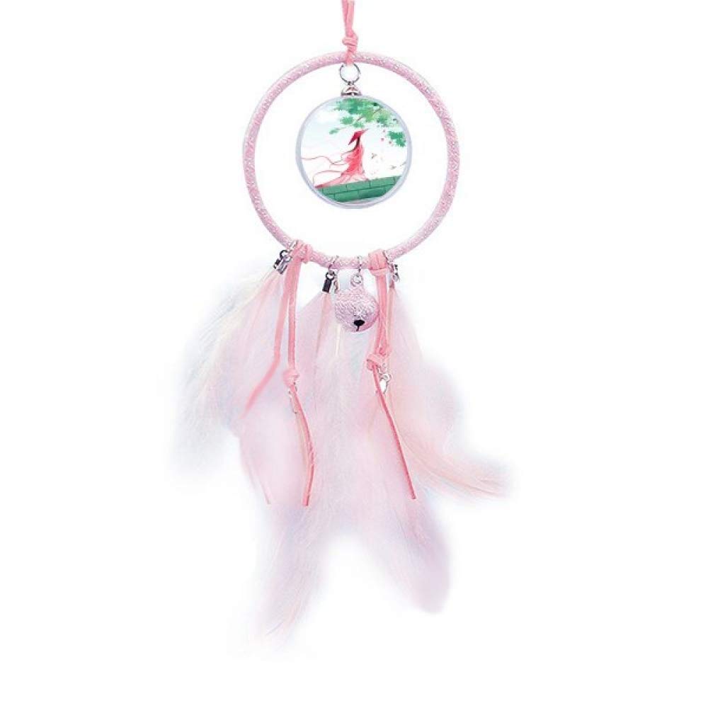 Vermilion Aquamarine Chinese Style Watercolor Dream Catcher with Small Bells - Handmade Boho Bedroom Wall Hanging Decor for Home, Nursery & Meditation Space | Feng Shui Gift for Peaceful Sleep & Positive Energy