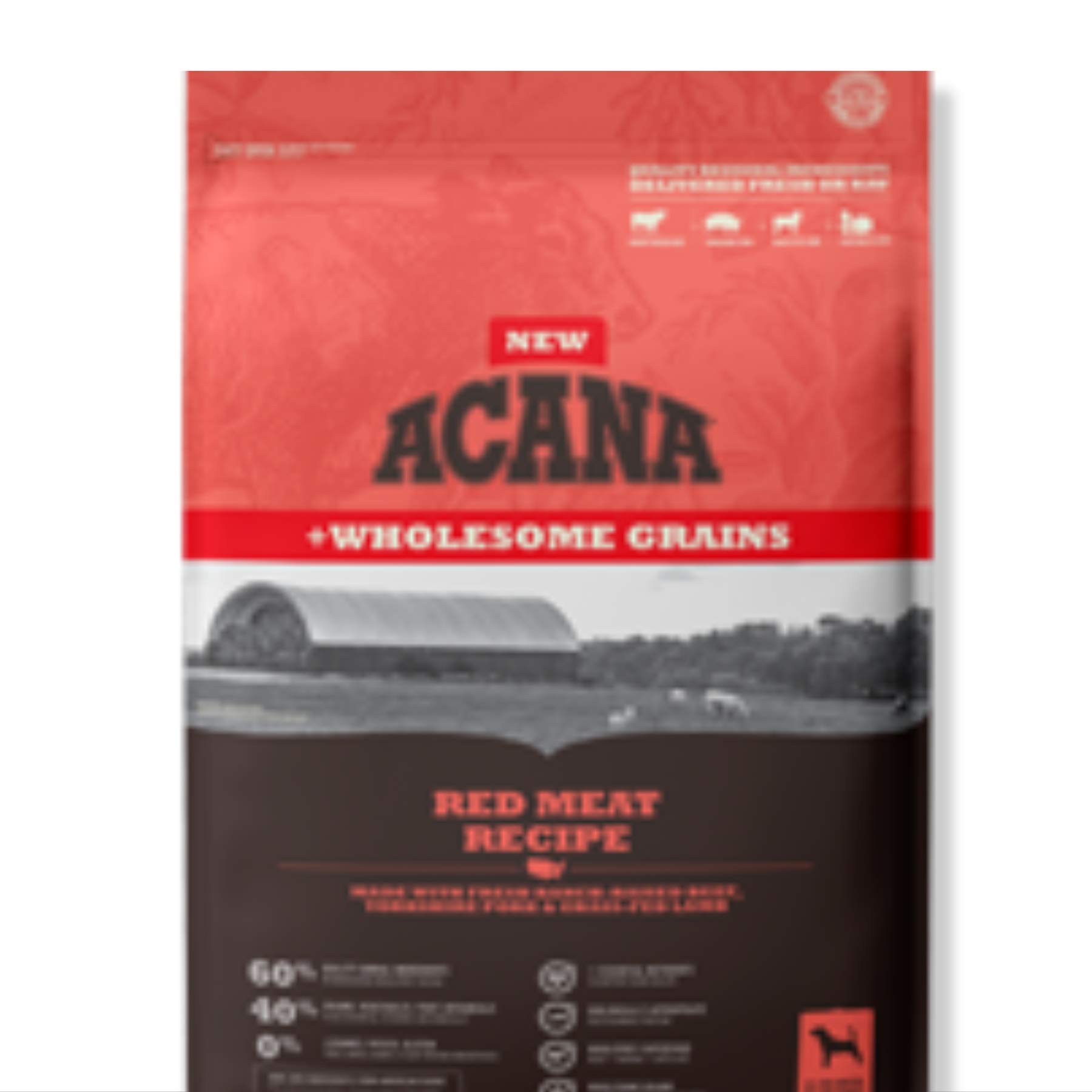 ACANA Red Meat Wholesome Grains Dry Dog Food - High Protein Formula for Adult Dogs - 22.5lb Bag | Grain-Inclusive Nutrition for Active Dogs & Large Breeds | Perfect for Daily Meals & Training Treats