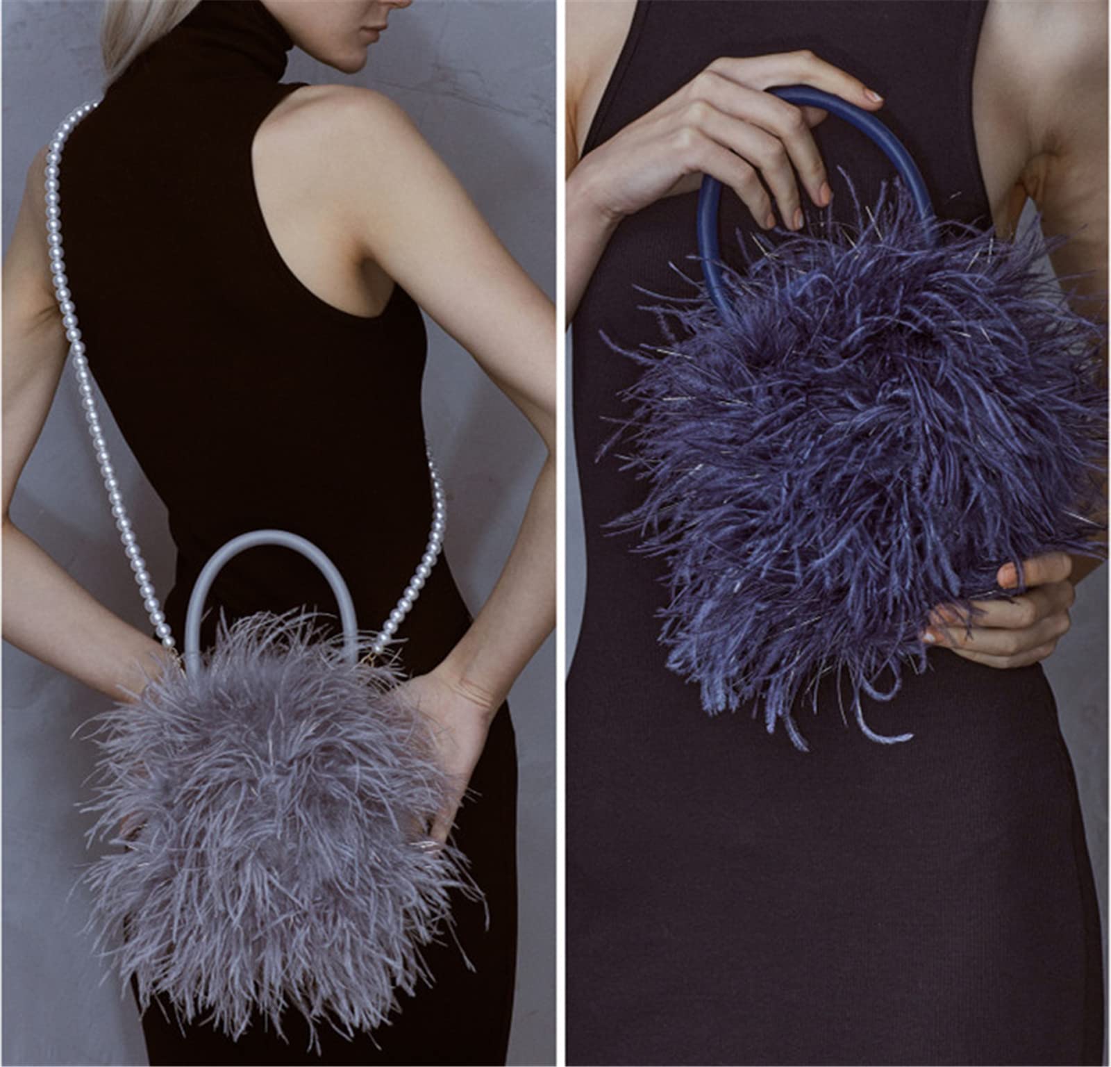 Luxury Women's Real Ostrich Feather Evening Clutch Purse - Elegant Party Handbag, Winter Wool Wallet Tote for Special Occasions (Pink) | Perfect for Weddings, Galas & Holiday Events