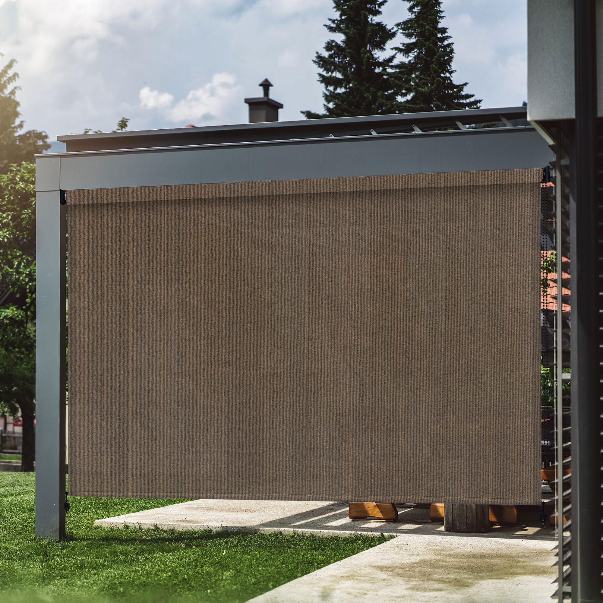 VICLLAX Outdoor Roller Shade - 4' W x 6' L Mocha Patio Blinds for Sun Protection, UV Blocking & Privacy - Perfect for Deck, Balcony, Pergola and Backyard Relaxation
