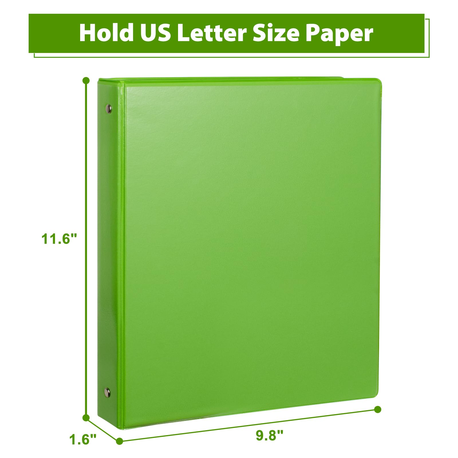 1-Inch 3 Ring Binder, 6-Pack Green Round Ring Binders for Letter Size Paper - Perfect for School, Office Presentations & Document Organization