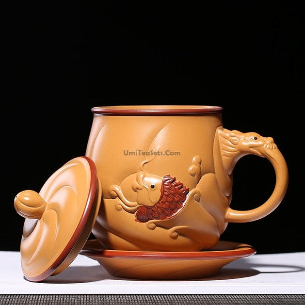Premium Yixing Yellow Clay Fish & Dragon Tea Cup - Handcrafted Chinese Ceramic Teacup for Gongfu Tea Ceremony, Perfect Gift for Tea Lovers