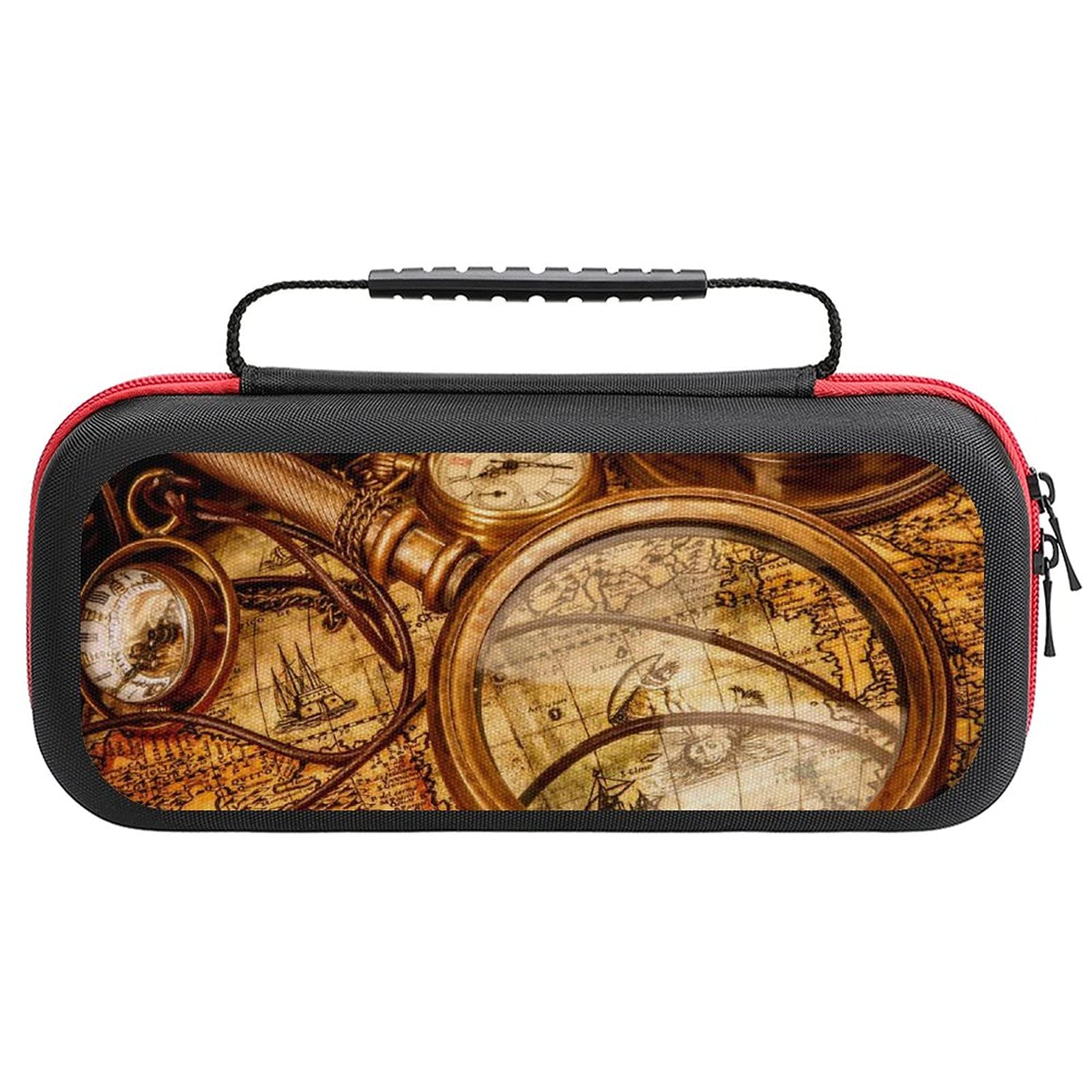 Vintage Map & Clock Printed Travel Case for Nintendo Switch Lite - Portable Storage Bag for Console & Accessories - Perfect for Gaming On-The-Go, Commuting, and Travel Protection