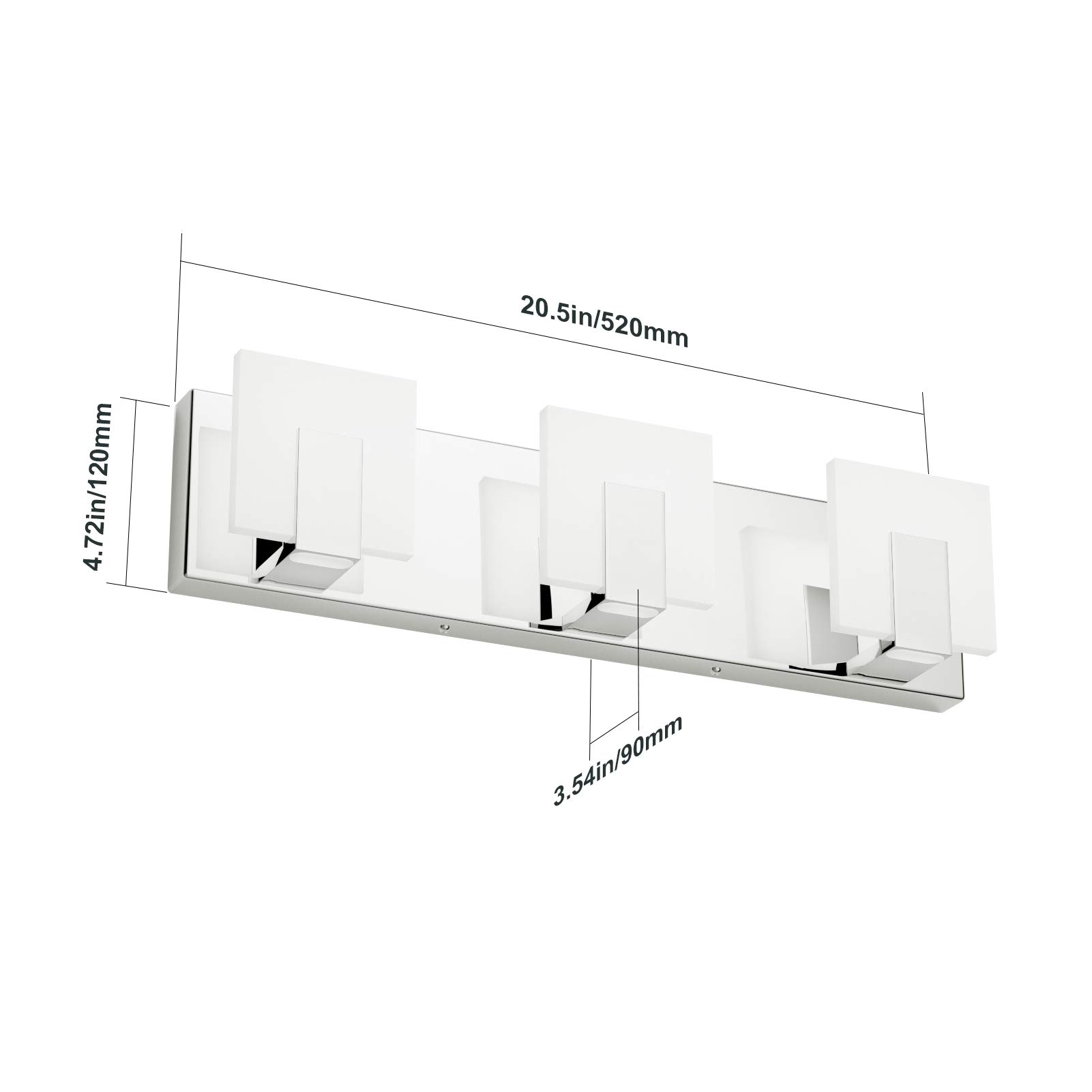 Aipsun 3-Light Dimmable Modern LED Vanity Light - Frosted White Acrylic & Chrome Finish - Up/Down Bathroom Wall Light Fixture for Mirror (6000K White Light) - Perfect for Bathroom, Powder Room & Dressing Area Lighting