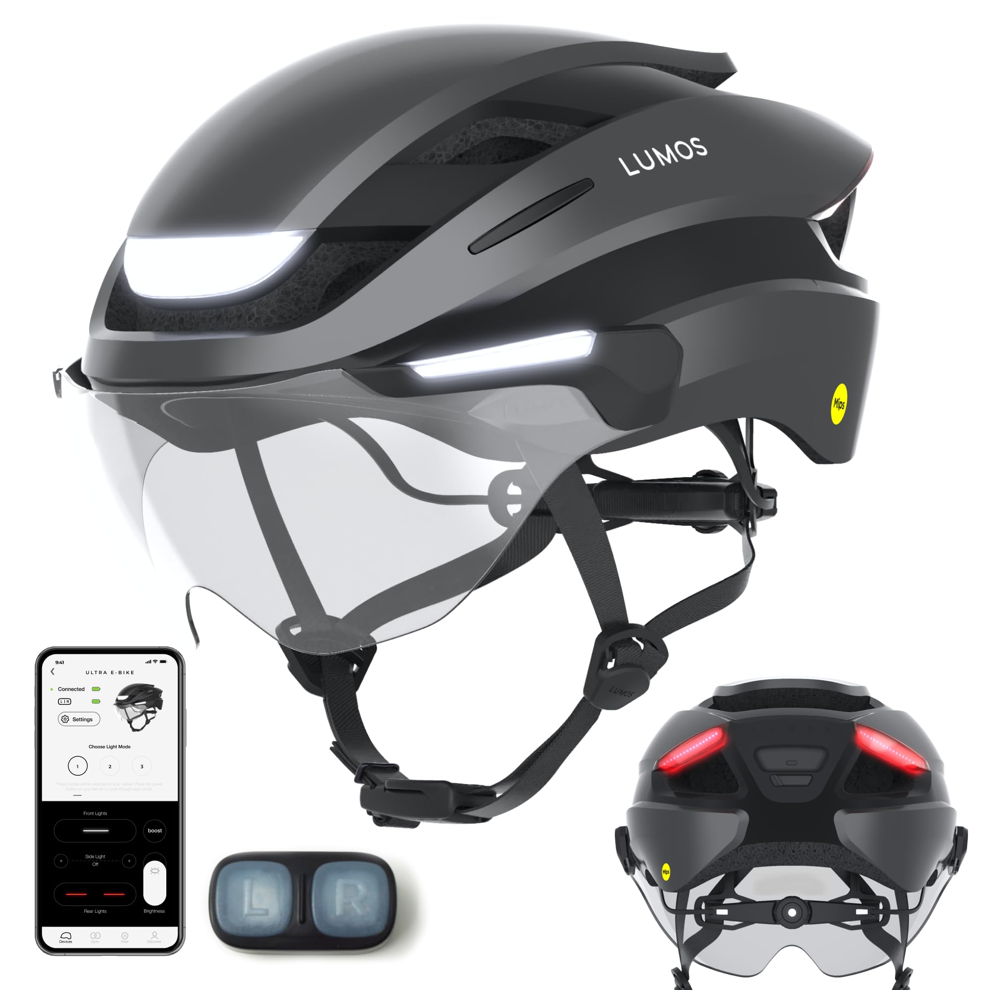 Lumos Ultra Smart E-Bike Helmet with LED Lights - NTA 8776 Certified Safety Helmet for Adults with Retractable Face Shield & App Control - Perfect for E-Bikes, Scooters, Cycling & Commuting - Ideal for Urban Riders & Outdoor Enthusiasts