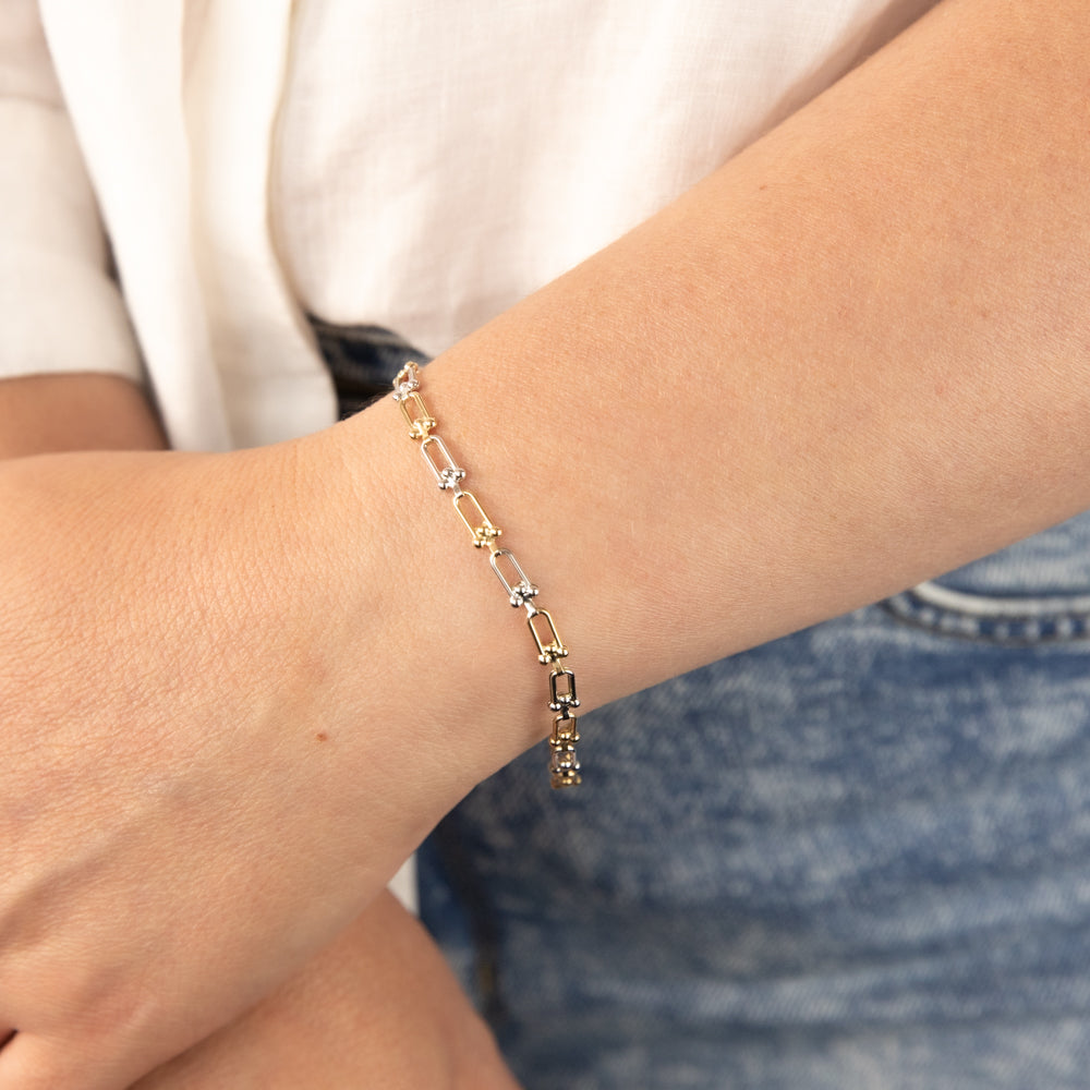 9ct Yellow and White Gold Two-Tone Fancy Bracelet 19.1cm - Elegant Jewelry for Women, Perfect for Parties, Weddings & Special Occasions