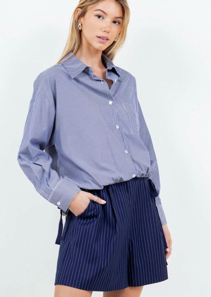Stylish Striped Shirt with Tie Hem Detail - Perfect for Office Wear & Casual Outfits | Trendy Women's Fashion Top