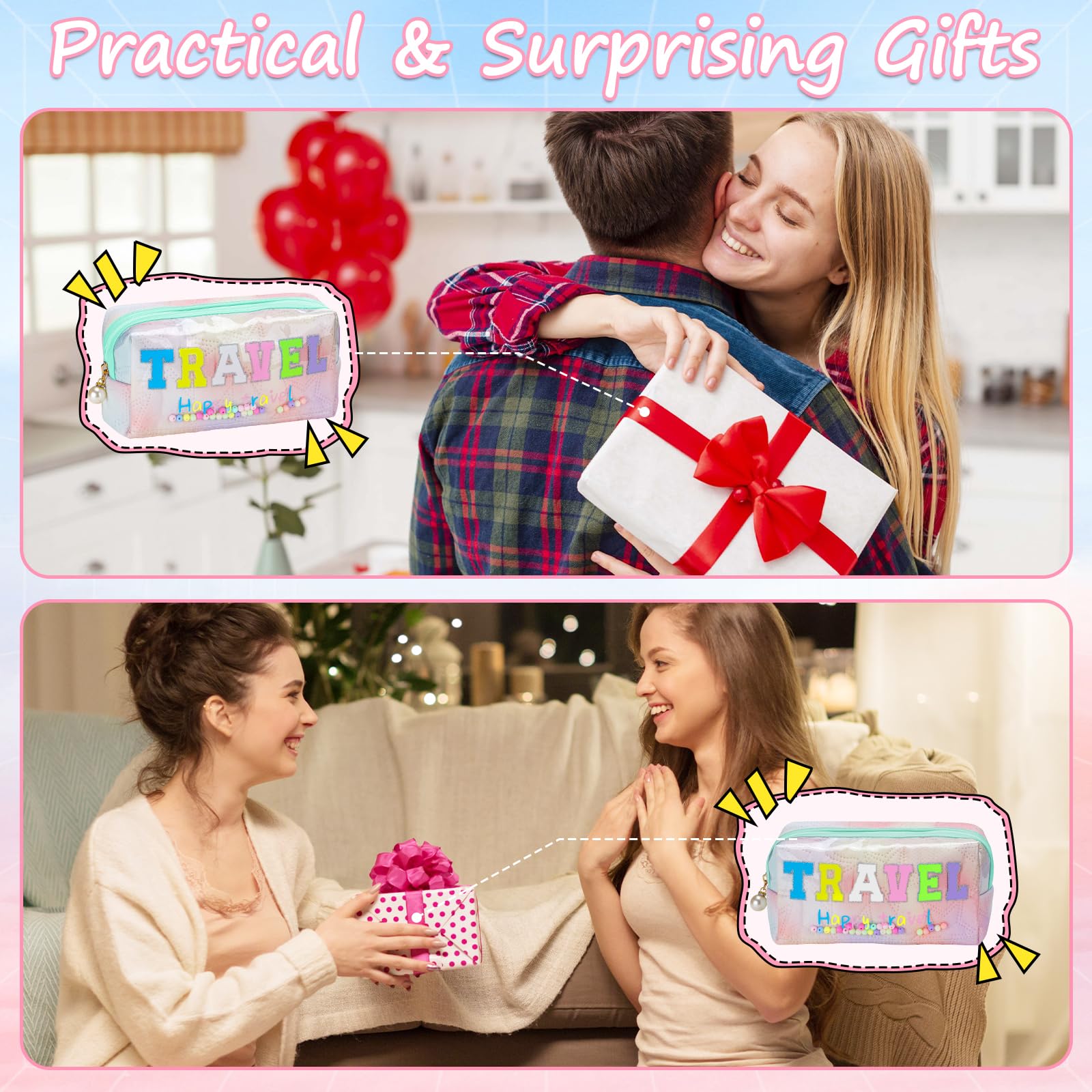 Stylish Colorful Preppy TRAVEL Letter Patch Makeup Bag - Large Capacity Cosmetic Organizer for Women & Girls, Holds More Makeup & Toiletries - Perfect for Daily Use, Travel, Gym & Weekend Getaways