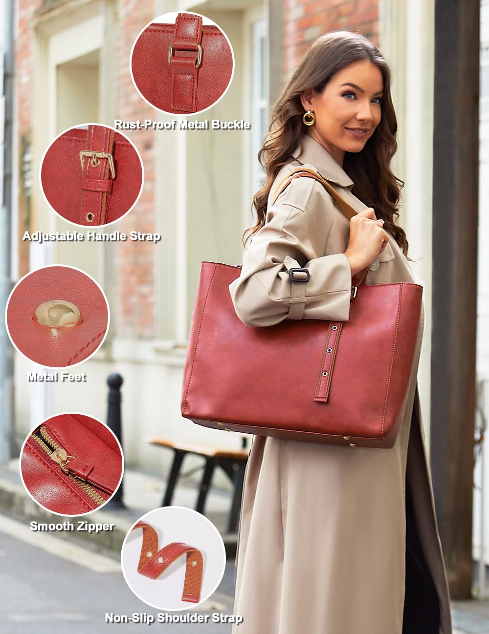 Red 15.6 Inch Laptop Tote Bag for Women - Stylish Work & Travel Computer Bag for Office, Commute, and Daily Use