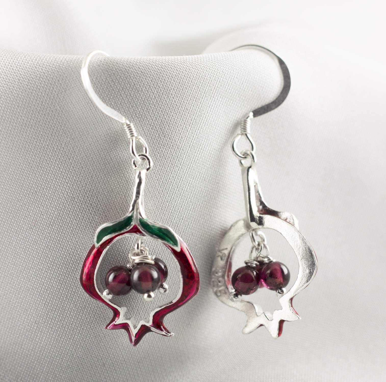 925 Sterling Silver Pomegranate Drop Earrings with Garnet Beads - Elegant Dangling Judaica Jewelry for Women, Perfect for Bat Mitzvah, Hanukkah & Special Occasions