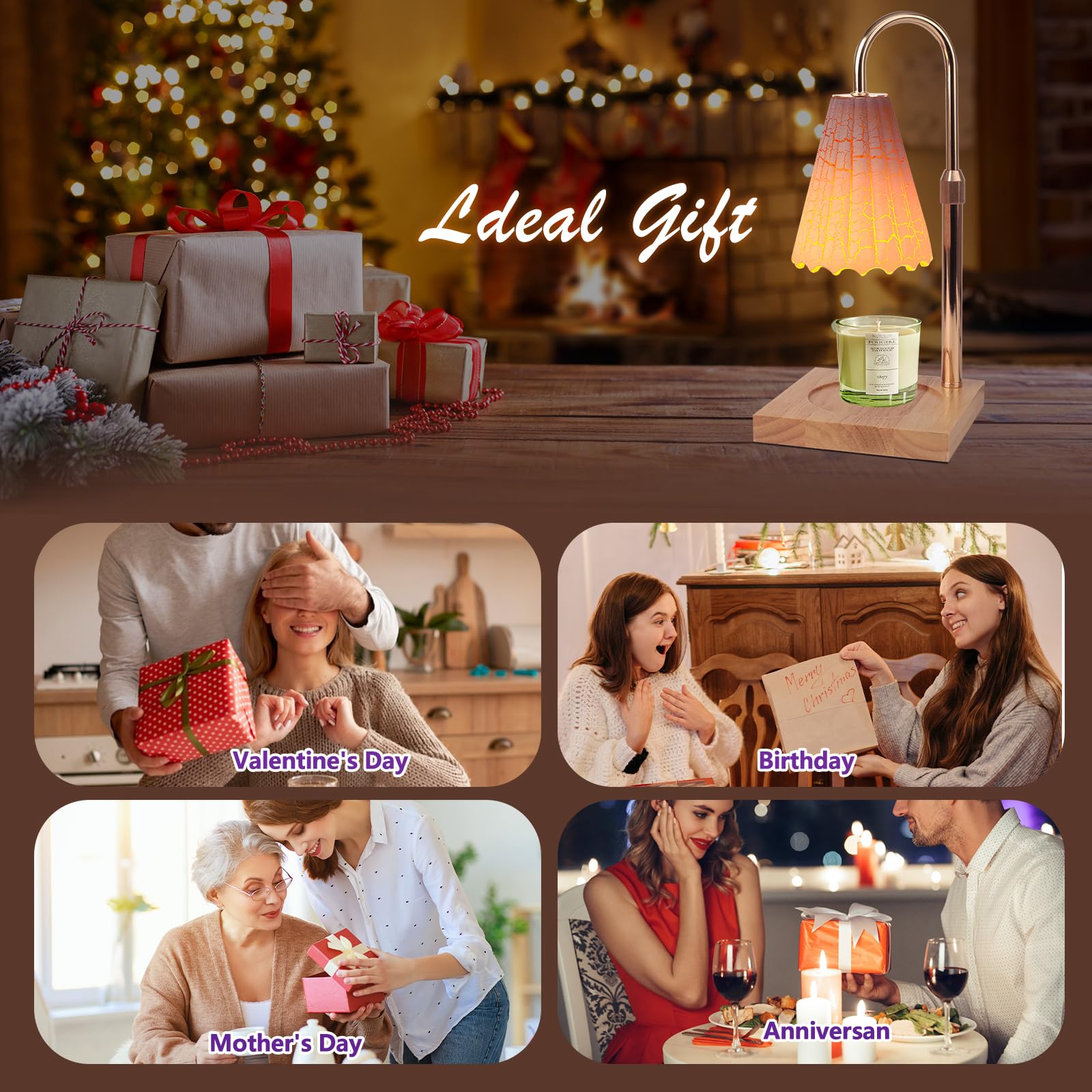 Electric Candle Warmer Lamp with Dimmer & Timer - Plug-in Wax Melter for Jar & Scented Candles, 2 Color-Changing Bulbs - Perfect for Home, Office, Bedroom & Relaxation